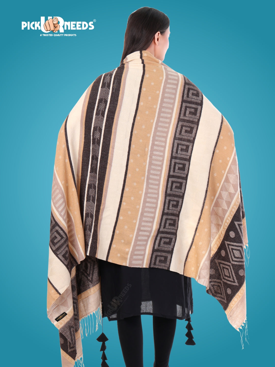 Pick Ur Needs Premium Winter Woolen Shawl for Women  Soft & Warm Ethnic Design Stole with Tassels  Stylish Warm Wrap for Winter & Parties