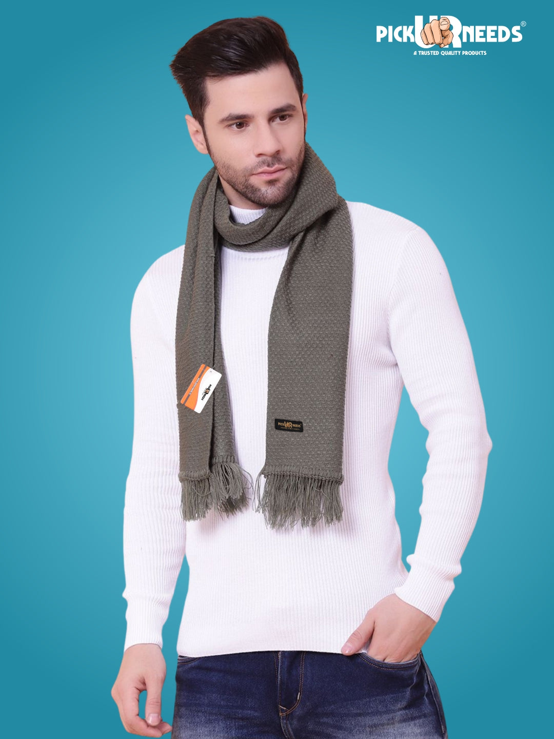 Pick Ur Needs Premium Soft Knitted Winter Muffler for Men Elegant Wool Blend Scarf with Tassel Fringe Stylish Warm Winter Wear for Casual & Formal Outfits