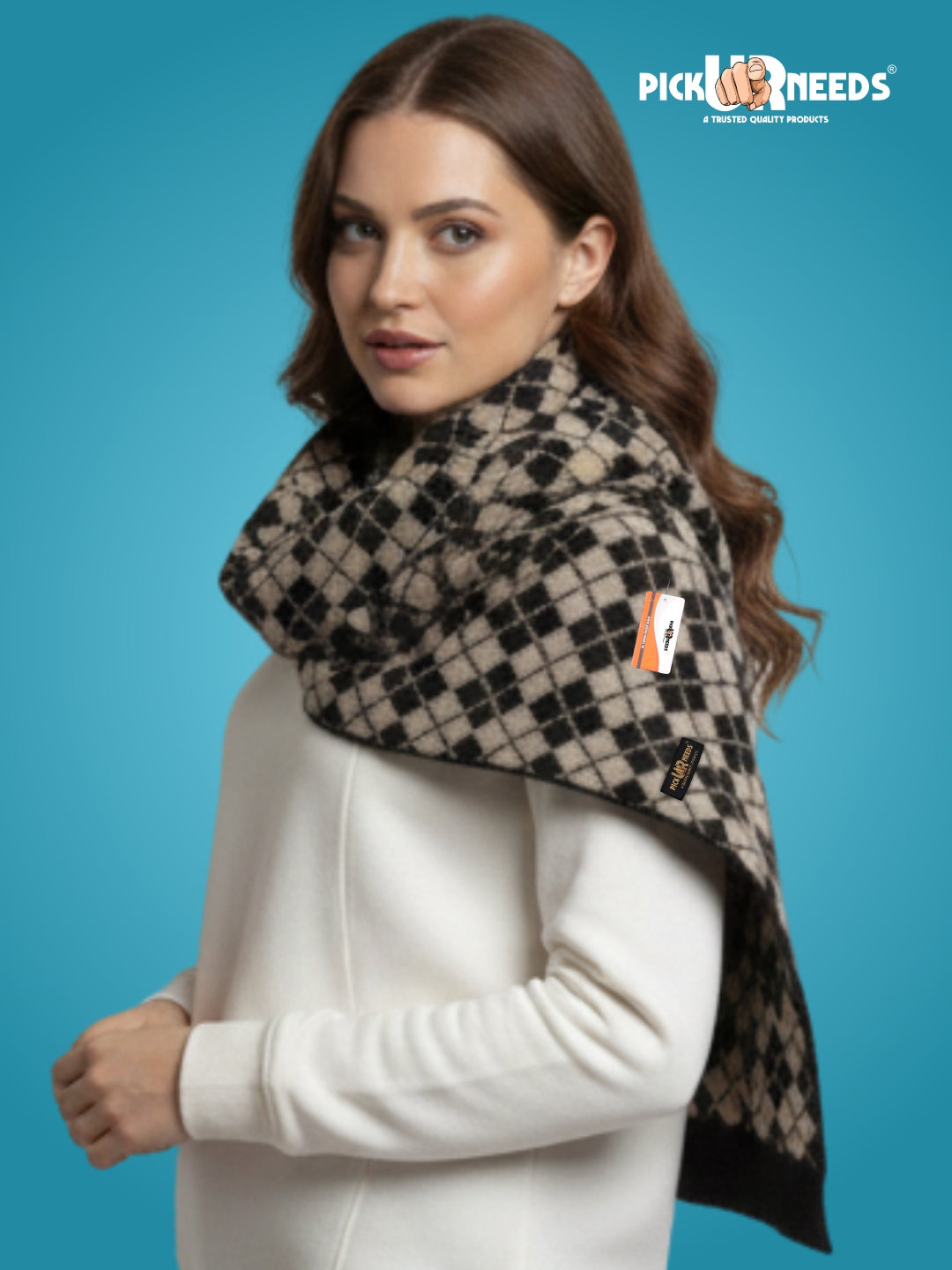 Pick Ur Needs Classic Checkered Woolen Scarf for Winter Warm Muffler Soft, Cozy & Stylish Cold Weather Wrap For Women