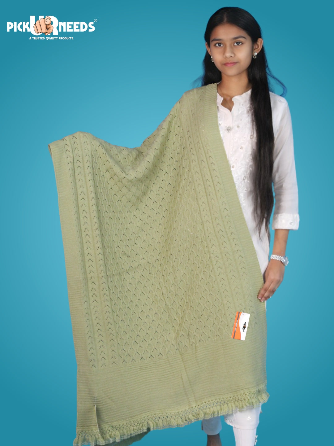 Pick Ur Needs Women’s Premium Knitted Winter Soft Shawl Woolen Warm Stole with Elegant Lace Pattern & Tassels For Girls