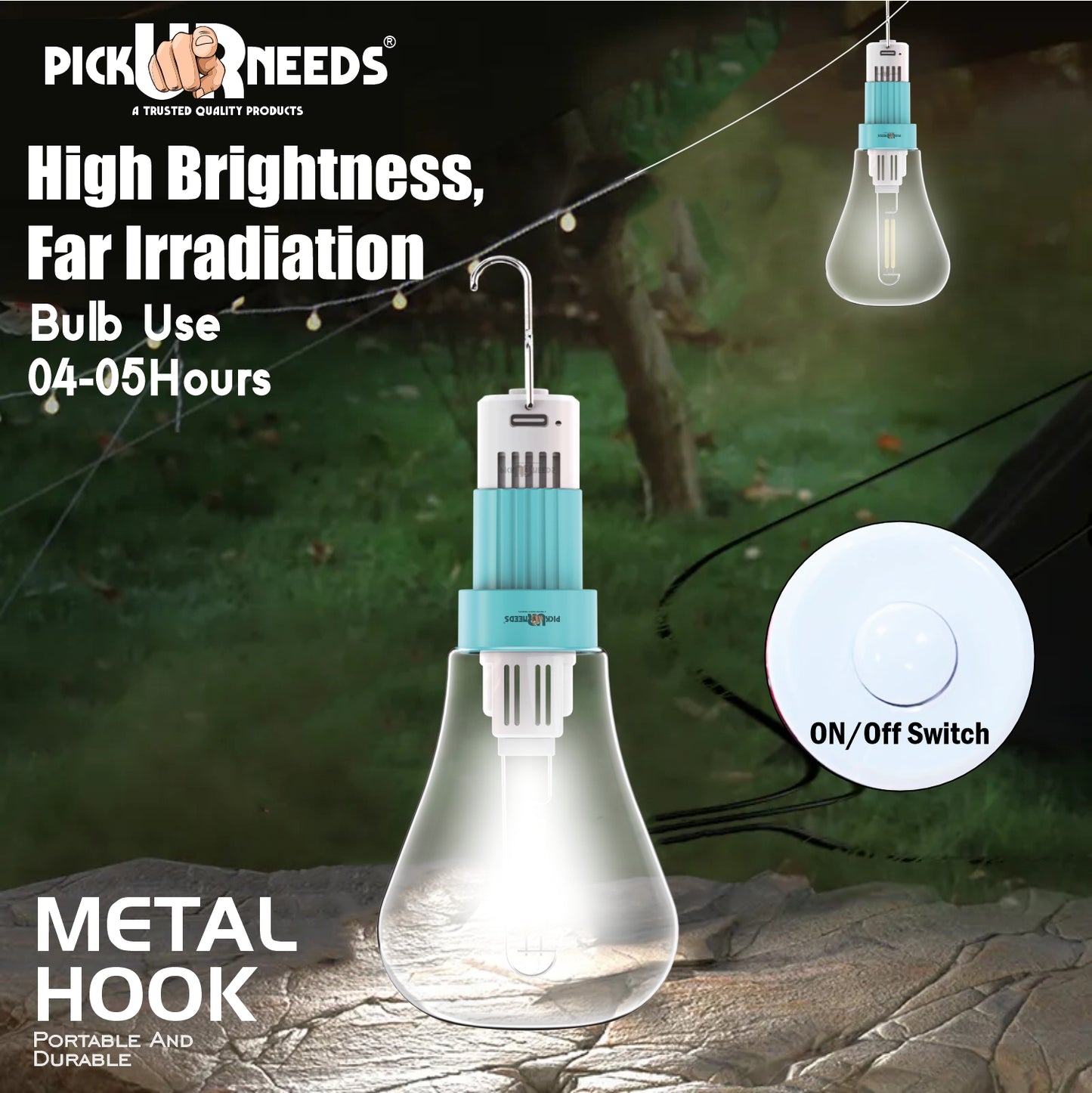 Pick Ur Needs 100W LED Rechargeable Light Bulb with 3 Modes, Ideal for Home, Outdoor,Powercuts 5 hrs Bulb Emergency Light