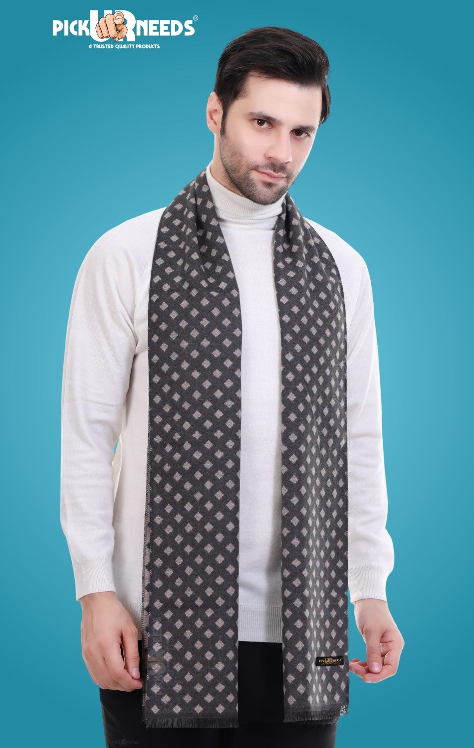 Pick Ur Needs Men's Muffler Check Desgin Premium Woolen Blend Fabric Stylish Look Muffler For Men