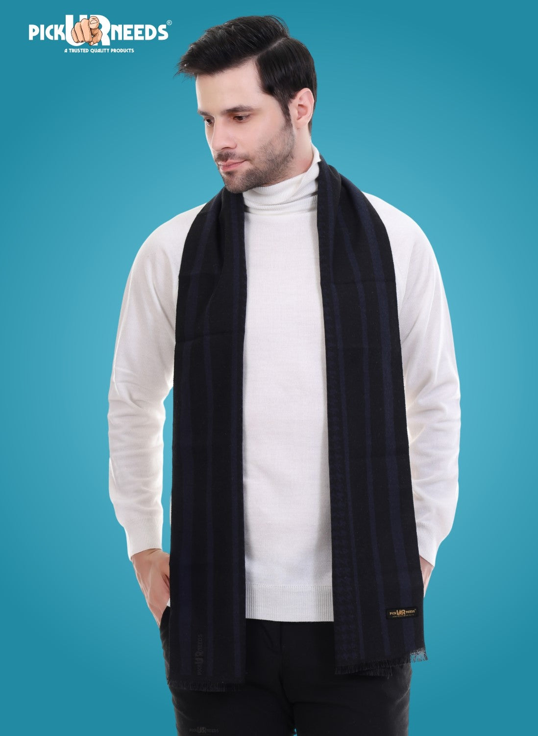 Pick Ur Needs Men's Muffler Check Desgin Premium Woolen Blend Fabric Stylish Look Muffler For Men
