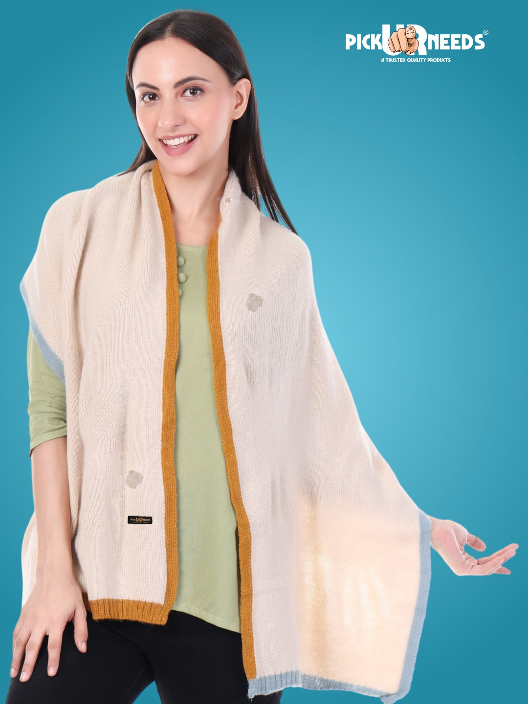 Pick Ur Needs Women's Knit Shawl Wrap with Border Soft, Warm & Lightweight Winter Stole Elegant Tan Bordered Scarf for Girls