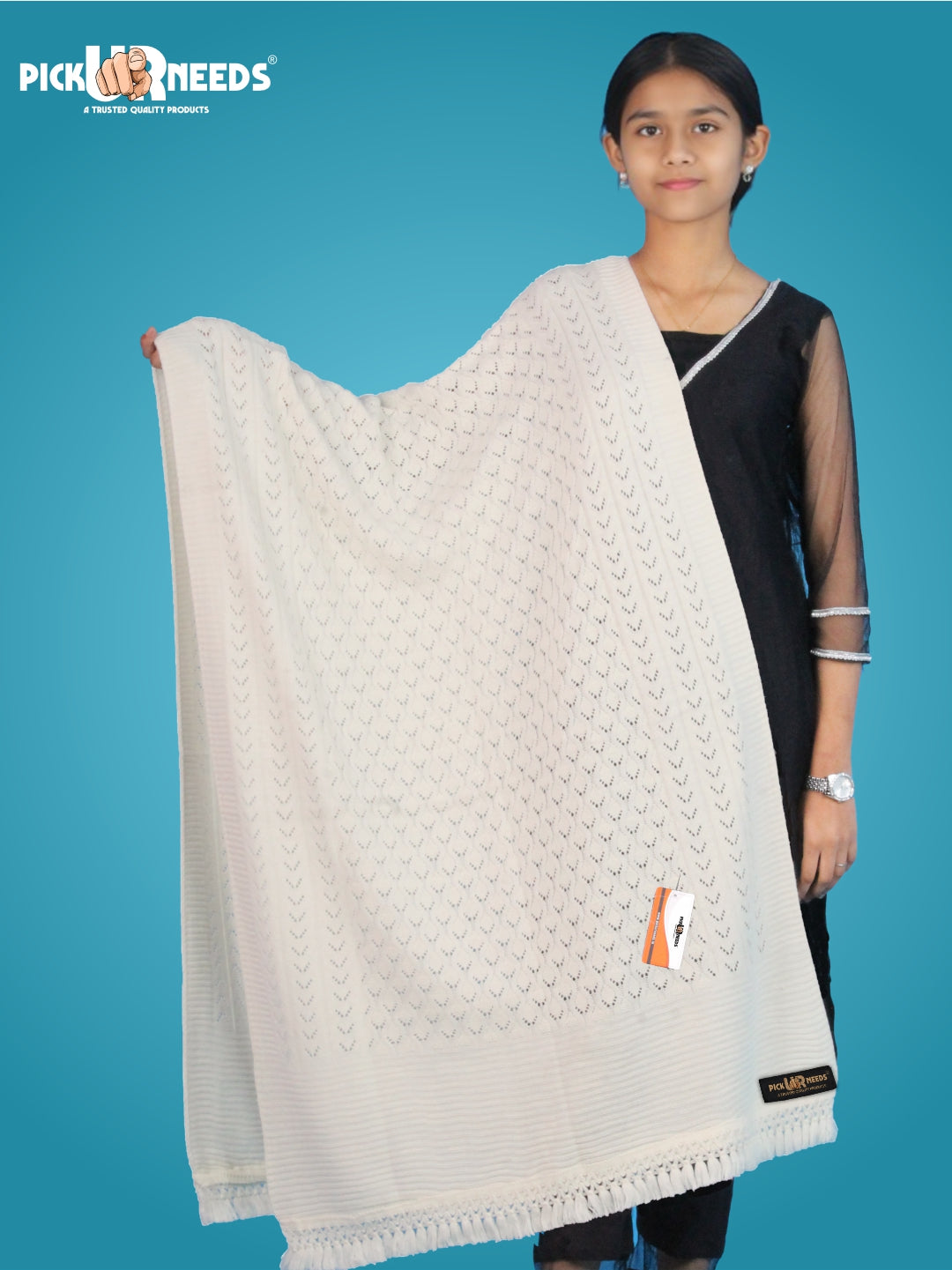 Pick Ur Needs Women’s Premium Knitted Winter Soft Shawl Woolen Warm Stole with Elegant Lace Pattern & Tassels For Girls