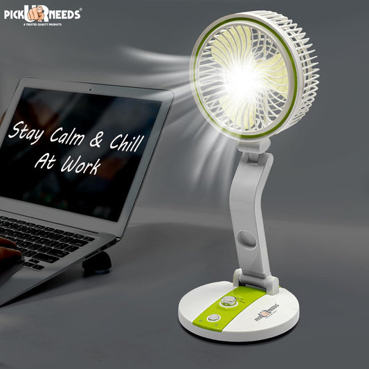 Pick Ur Needs Rechargeable Tabletop Personal Mini USB Rechargeable Desk Fan with LED Light, Camping Fan for Home Office