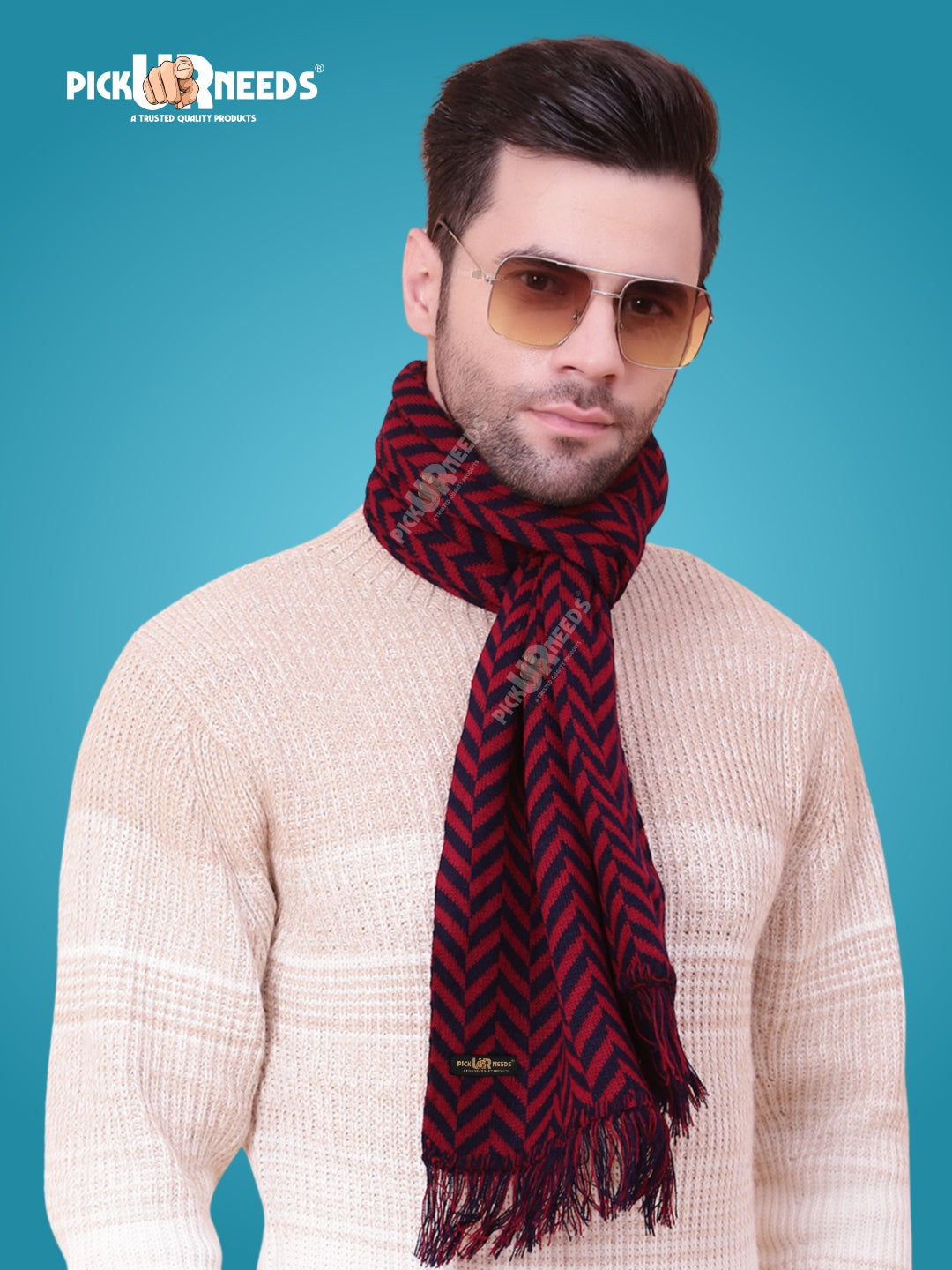 Pick Ur Needs Men's Stylish Zig Zag Knit Scarf  Soft, Warm & Breathable Fabric for Causal & Formal Wear Winter Muffler