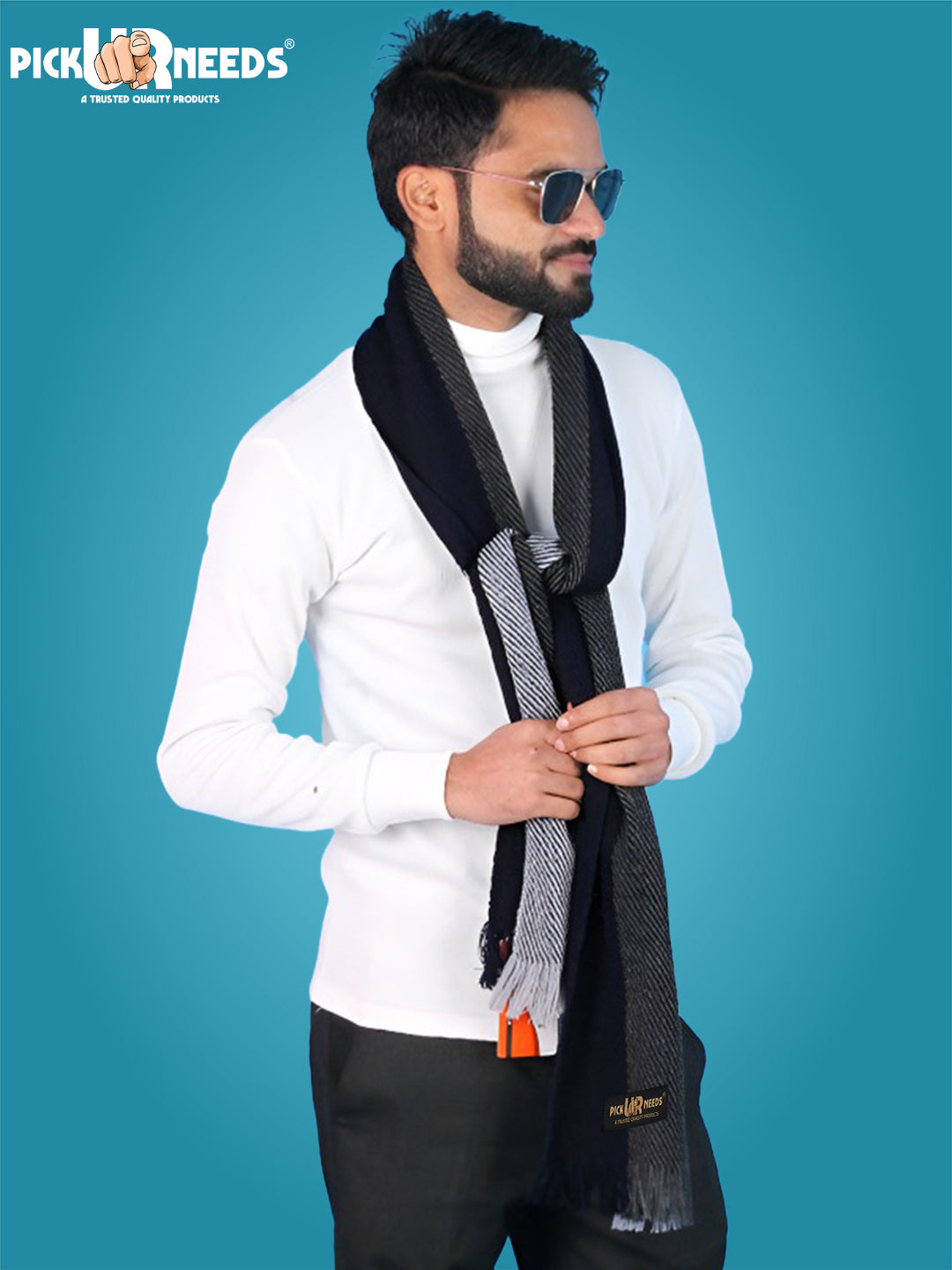 Pick Ur Needs Premium Men's Warm And Stylish Woolen Muffler With Multicolour Stripes And Stylish Tussles Ends