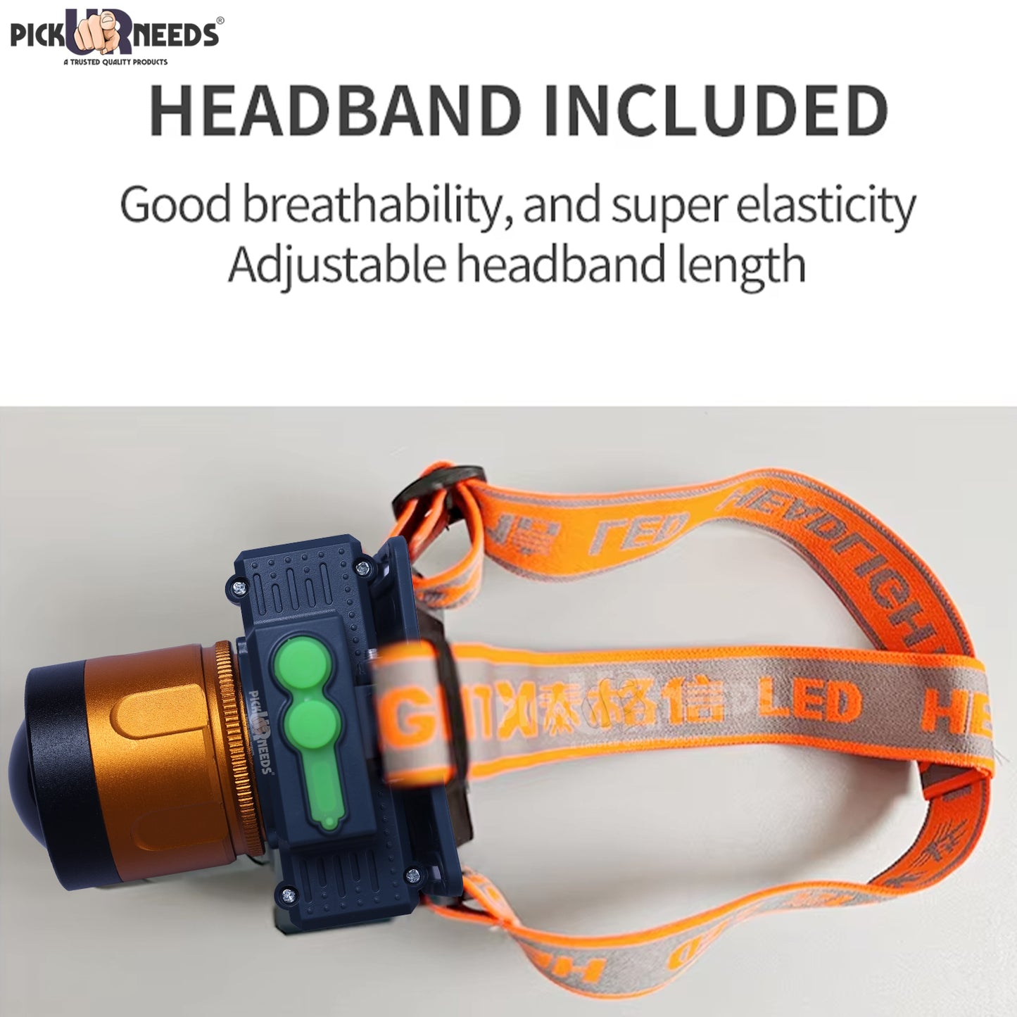 Pick Ur Needs Rechargeable Aluminium Body Head Lamp 3 Mode LED Zooming Head 200W Laser Type C 5 hrs Torch Emergency Light