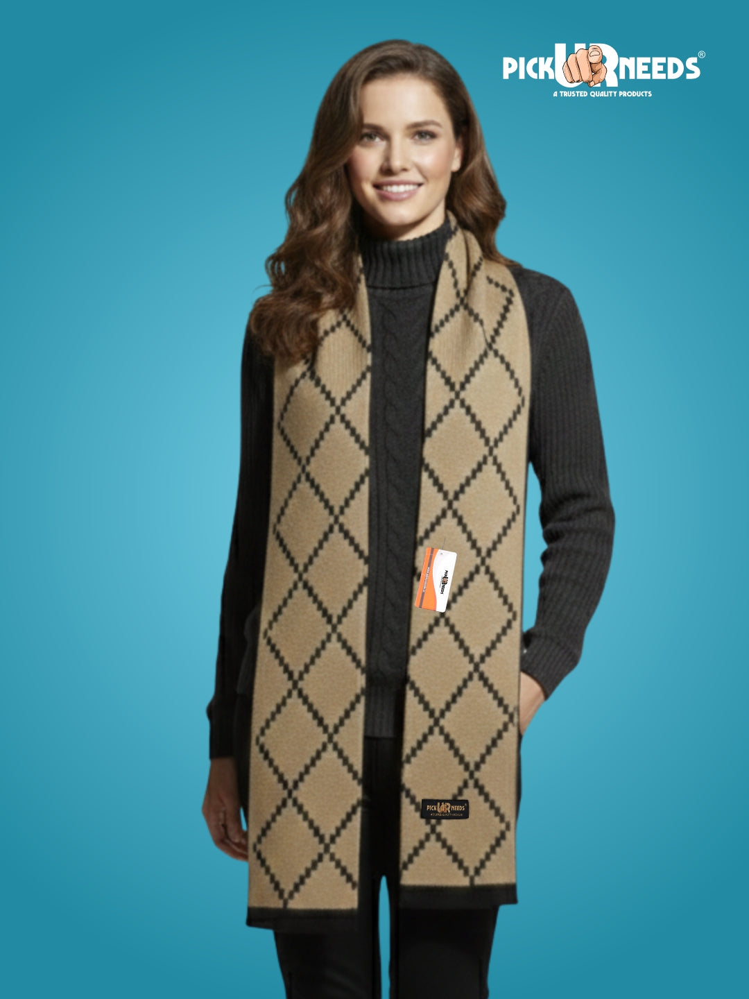 Pick Ur Needs Premium Winter Woolen Scarf for Women Designer Checkered Warm Muffler Soft, Stylish & Cozy Cold Weather Wrap