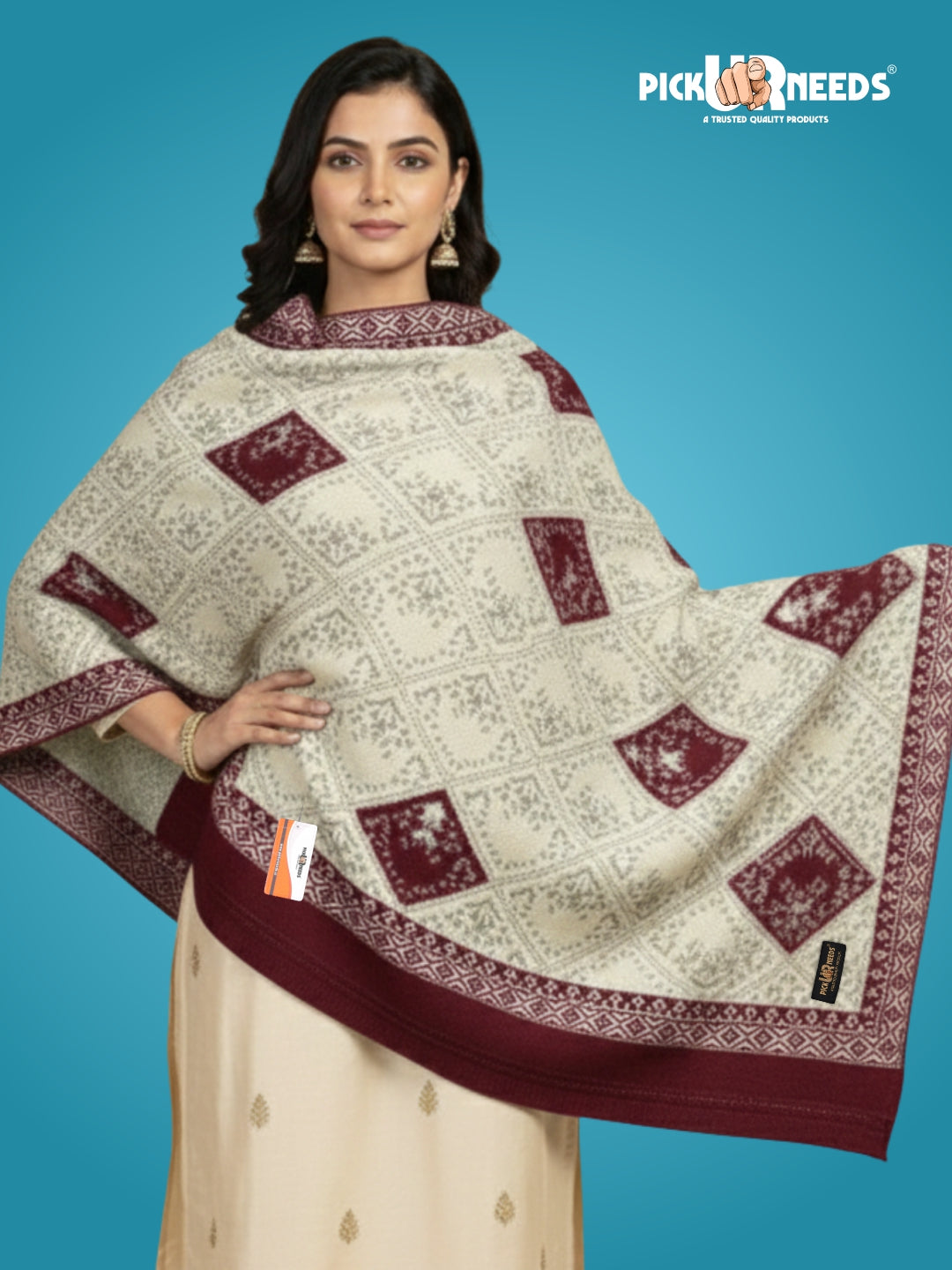 Pick Ur Needs Woolen Shawl for Women | Warm Winter Wool Fabric Shawls with Traditional Prints | Soft & Elegant Ethnic Stole