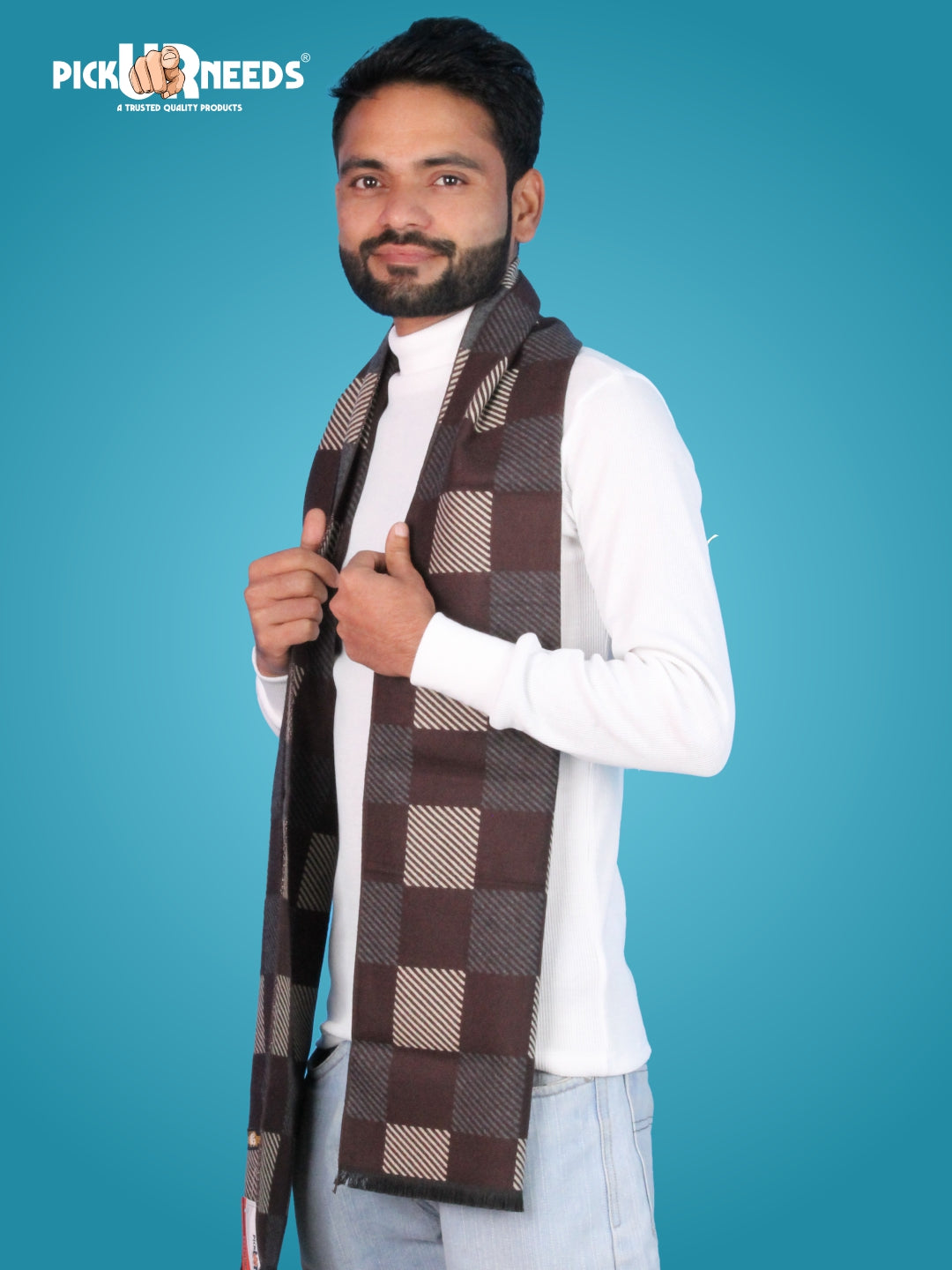 Pick Ur Needs Wool Blend Muffler for Men Soft Winter Scarf with Elegant Checks All-Day Comfort