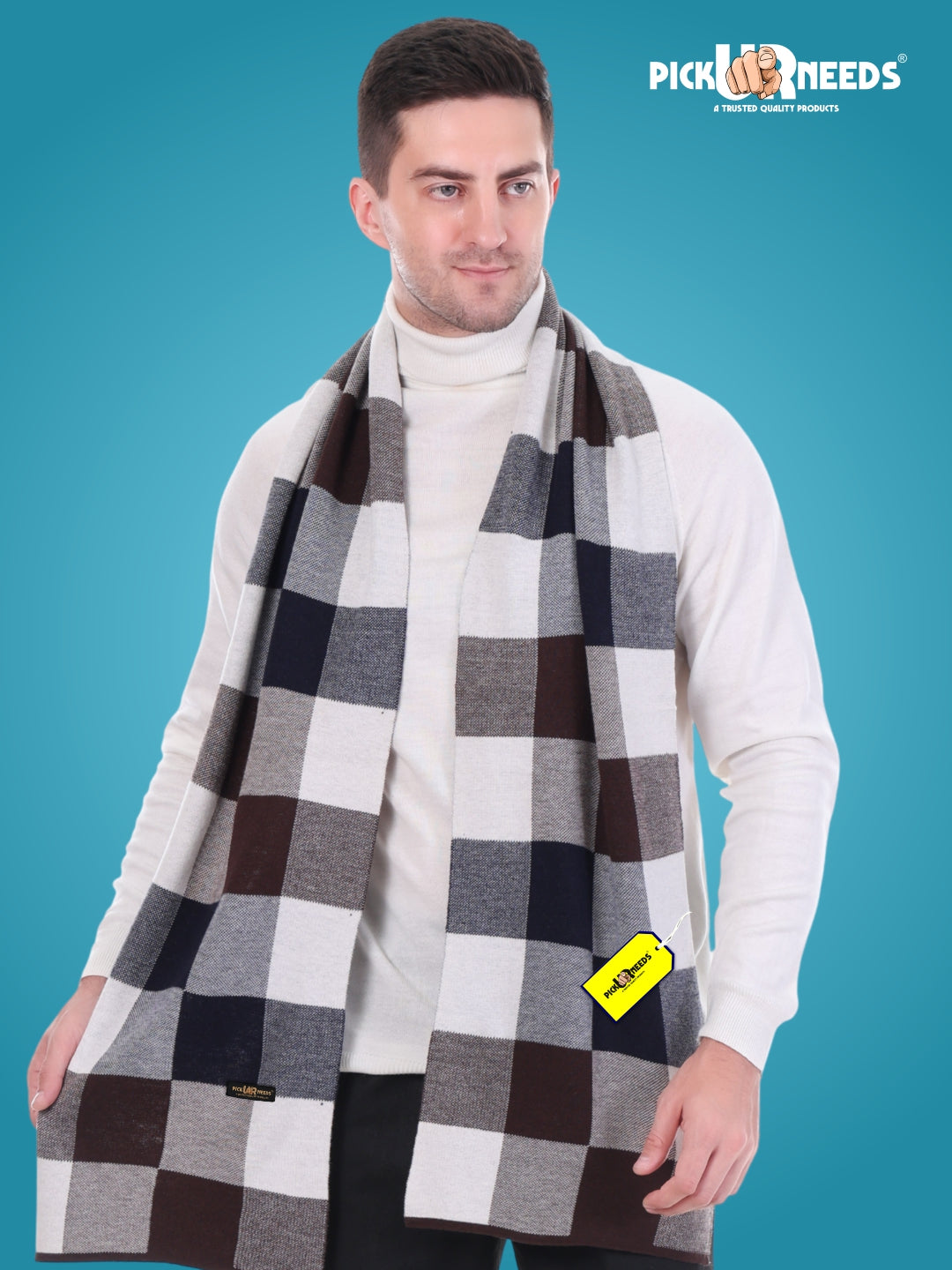 Pick Ur Needs Men’s Woolen Muffler Stylish Checked Soft & Warm Wool Blend Winter Scarf Hand Washable Neck Wrap
