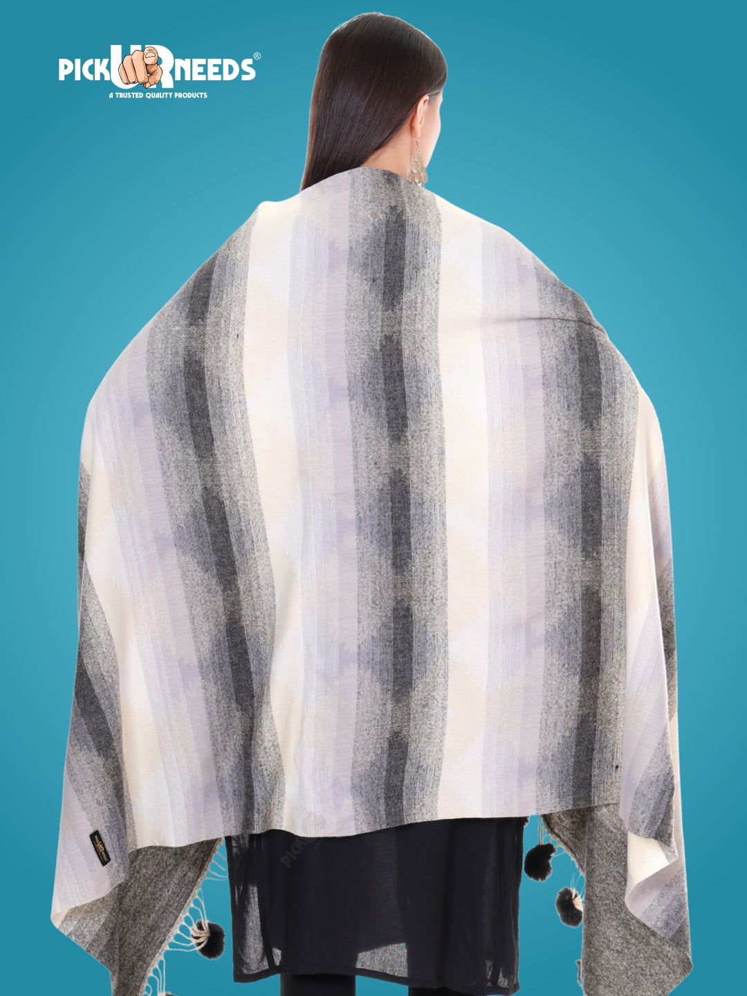 Pick Ur Needs Women’s Soft Woolen Shawl Premium Warm & Breathable Winter Stole  Elegant Striped Design with Tassels