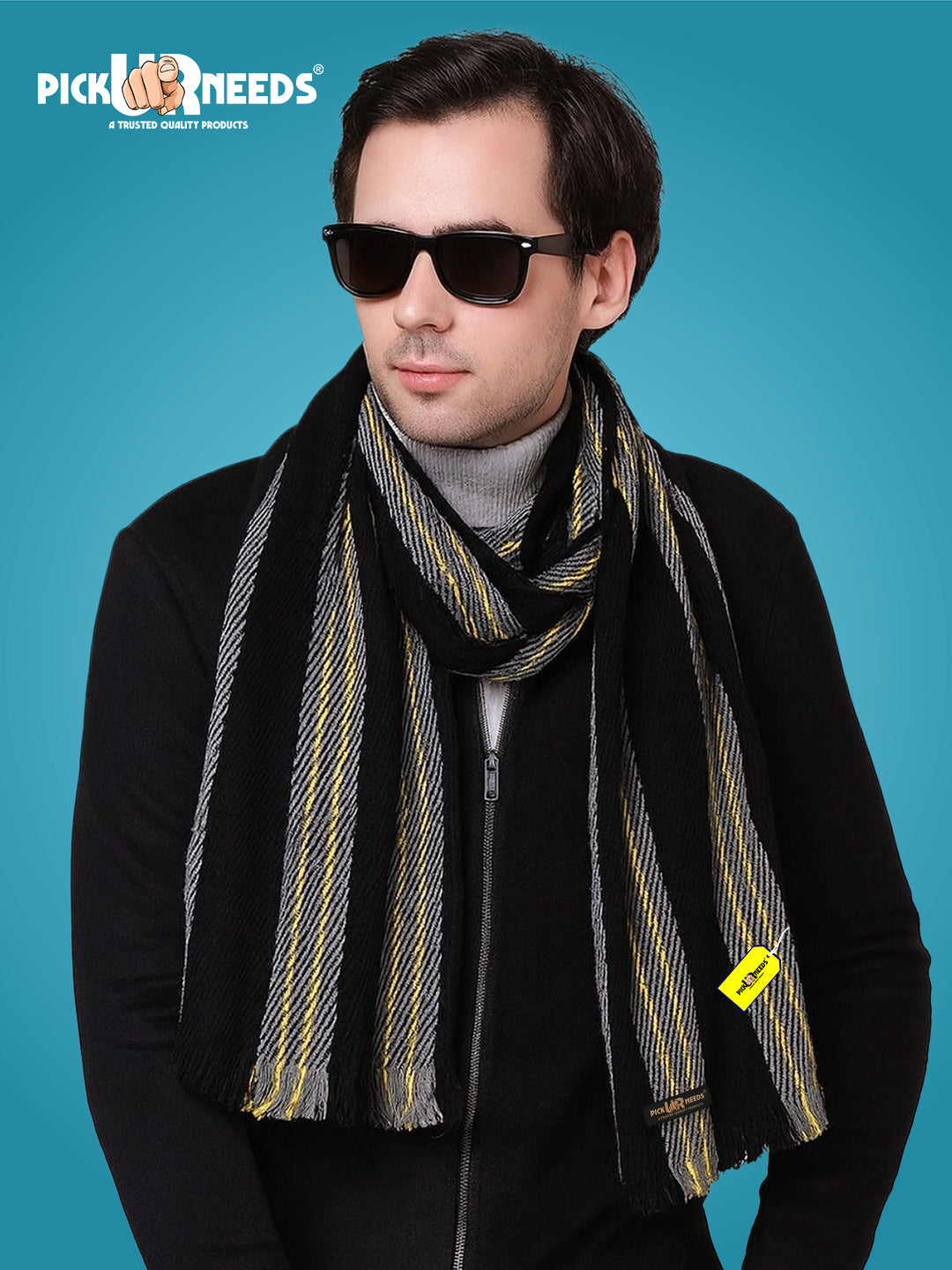 Pick Ur Needs Premium Men's Warm And Stylish Woolen Muffler With Multicolour Stripes And Stylish Tussles Ends