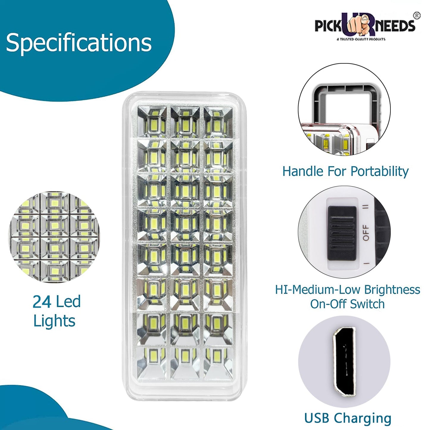 Pick Ur Needs High-Bright 24 LED with Rechargeable Emergency Floor Lantern Lamp Light