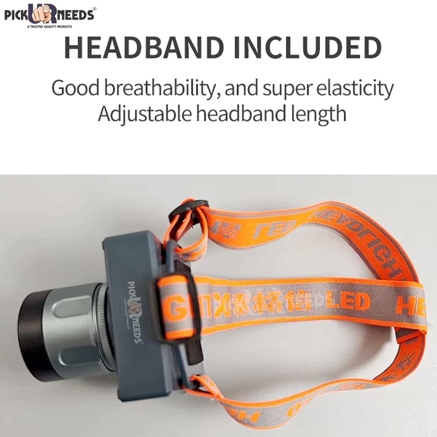 Pick Ur Needs Rechargeable Aluminium Body Head Lamp 3 Mode LED Zooming Head 200W Laser Type C 5 hrs Torch Emergency Light