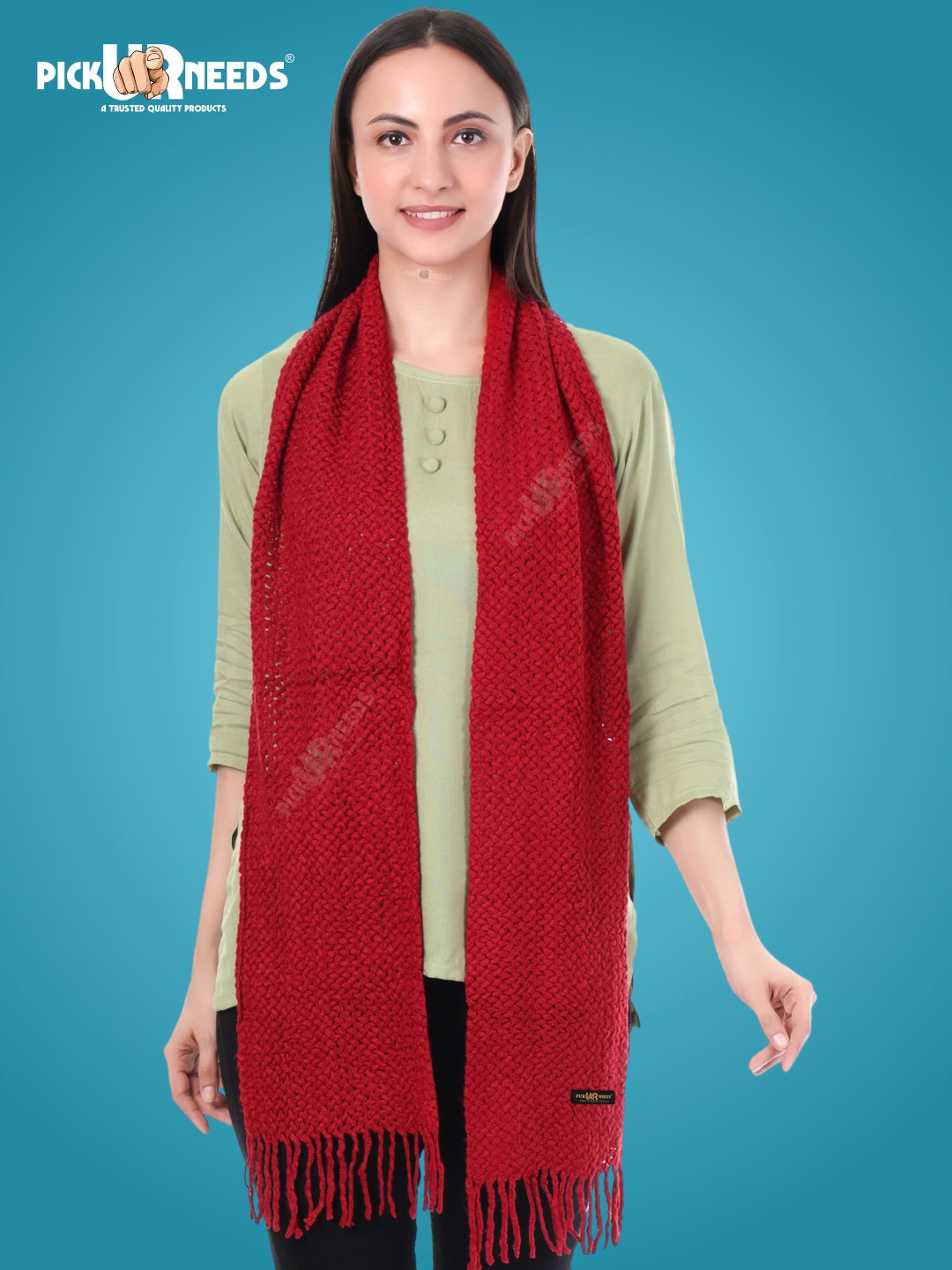 Pick Ur Needs Women's Chunky Knit Scarf  Soft, Warm & Breathable Winter Muffler  Unisex Solid Tan Textured Knit with Fringes