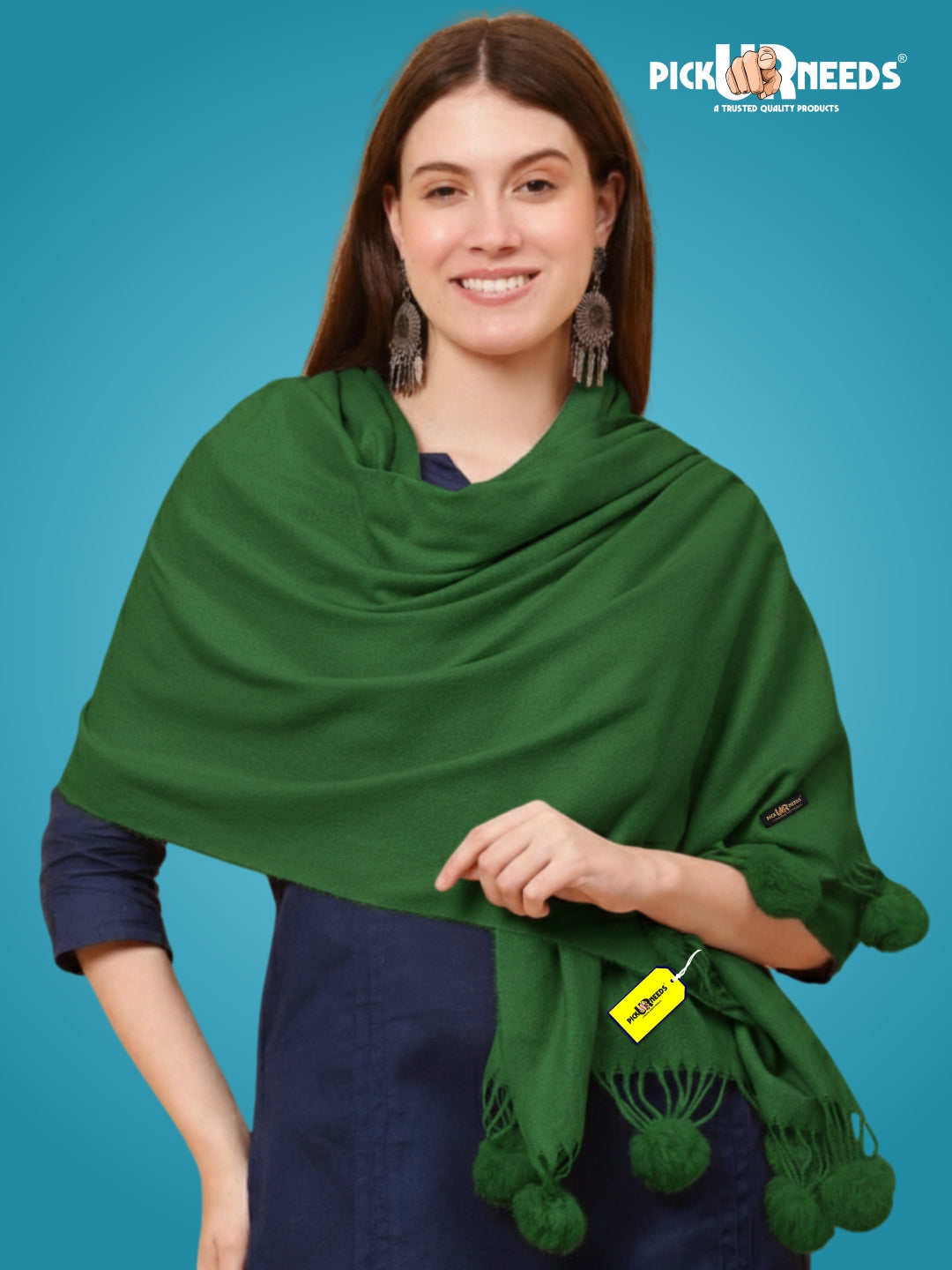 Pick Ur Needs Premium Women’s Wool Blend Scarf Soft Woolen Shawl Winter Stole with Tassels & Pom Poms