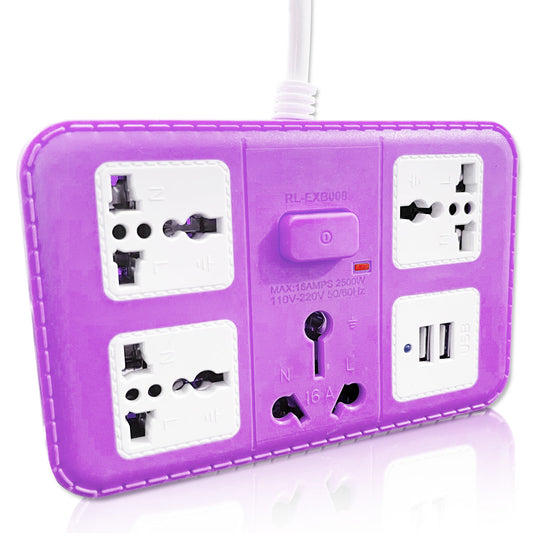 Pick Ur Needs  220 volts Extension Cord with 2 USB Charging Ports and 3 Socket + 1 Master Switch - 16 AMP Heavy Duty for Multiple