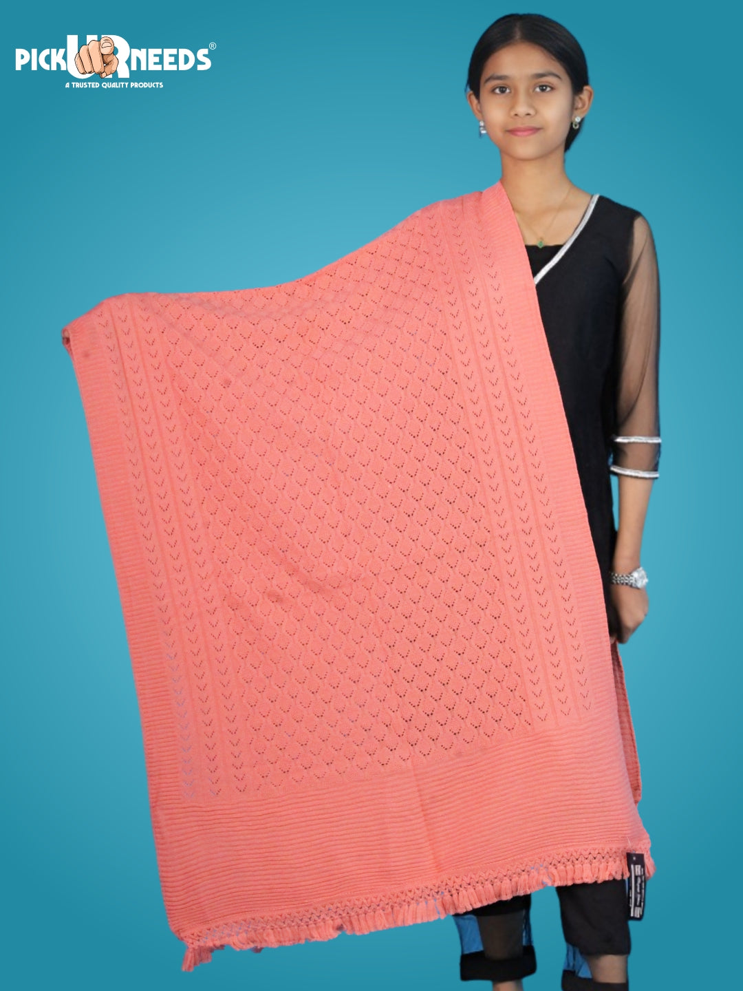 Pick Ur Needs Women’s Premium Knitted Winter Soft Shawl Woolen Warm Stole with Elegant Lace Pattern & Tassels For Girls