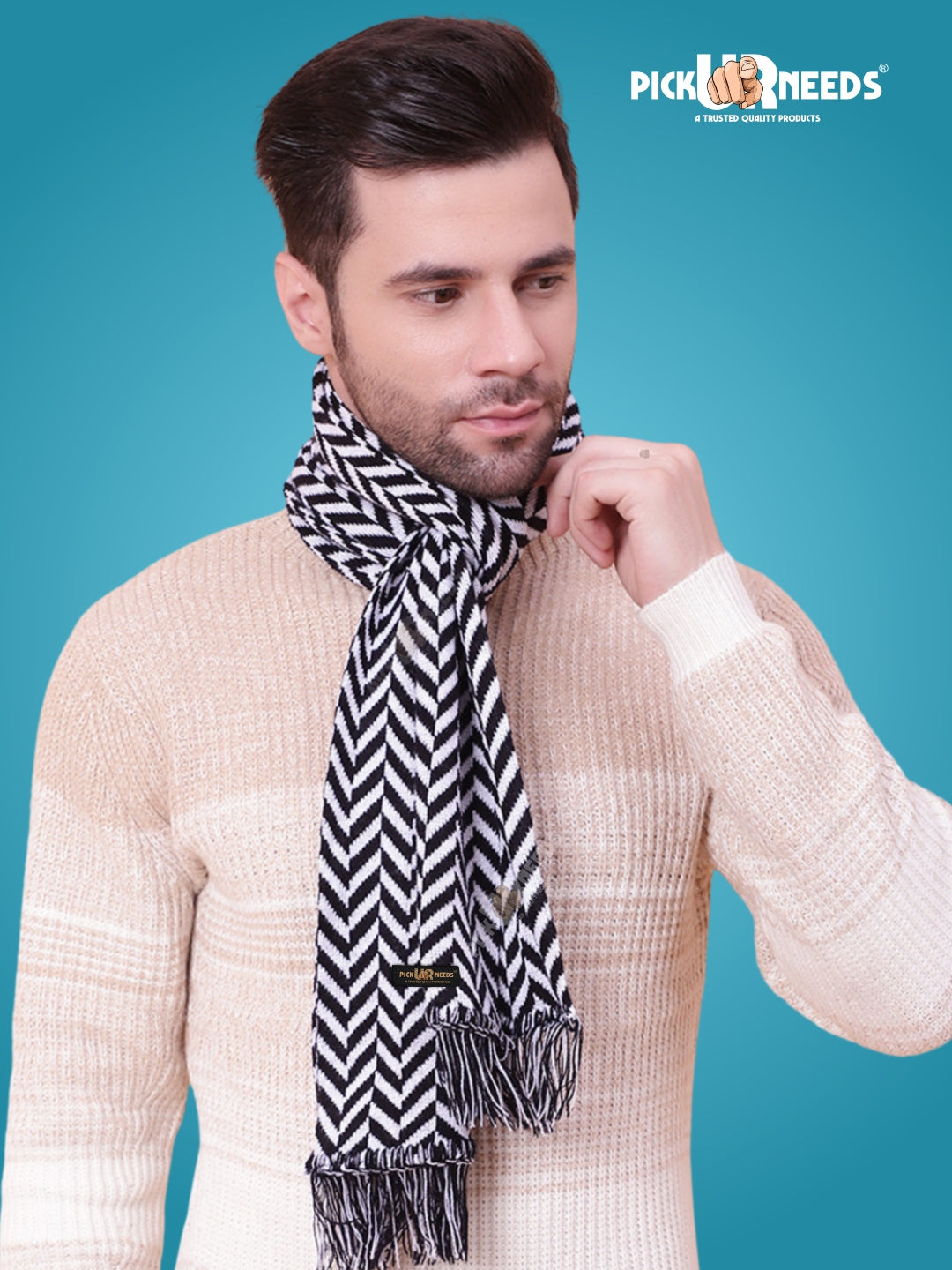 Pick Ur Needs Men's Stylish Zig Zag Knit Scarf  Soft, Warm & Breathable Fabric for Causal & Formal Wear Winter Muffler