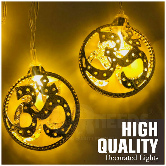 Pick Ur Needs Diwali String Lights OM Metal Hanging Lights, Warm White Round 3D Ceiling Lamp