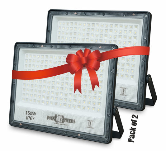 Pick Ur Needs 150W Lens Flood Light With Extension Bracket 180 Bright SMD LED IP67 Waterproof 0 hrs Flood Lamp Emergency Light  (White) Pack of 2
