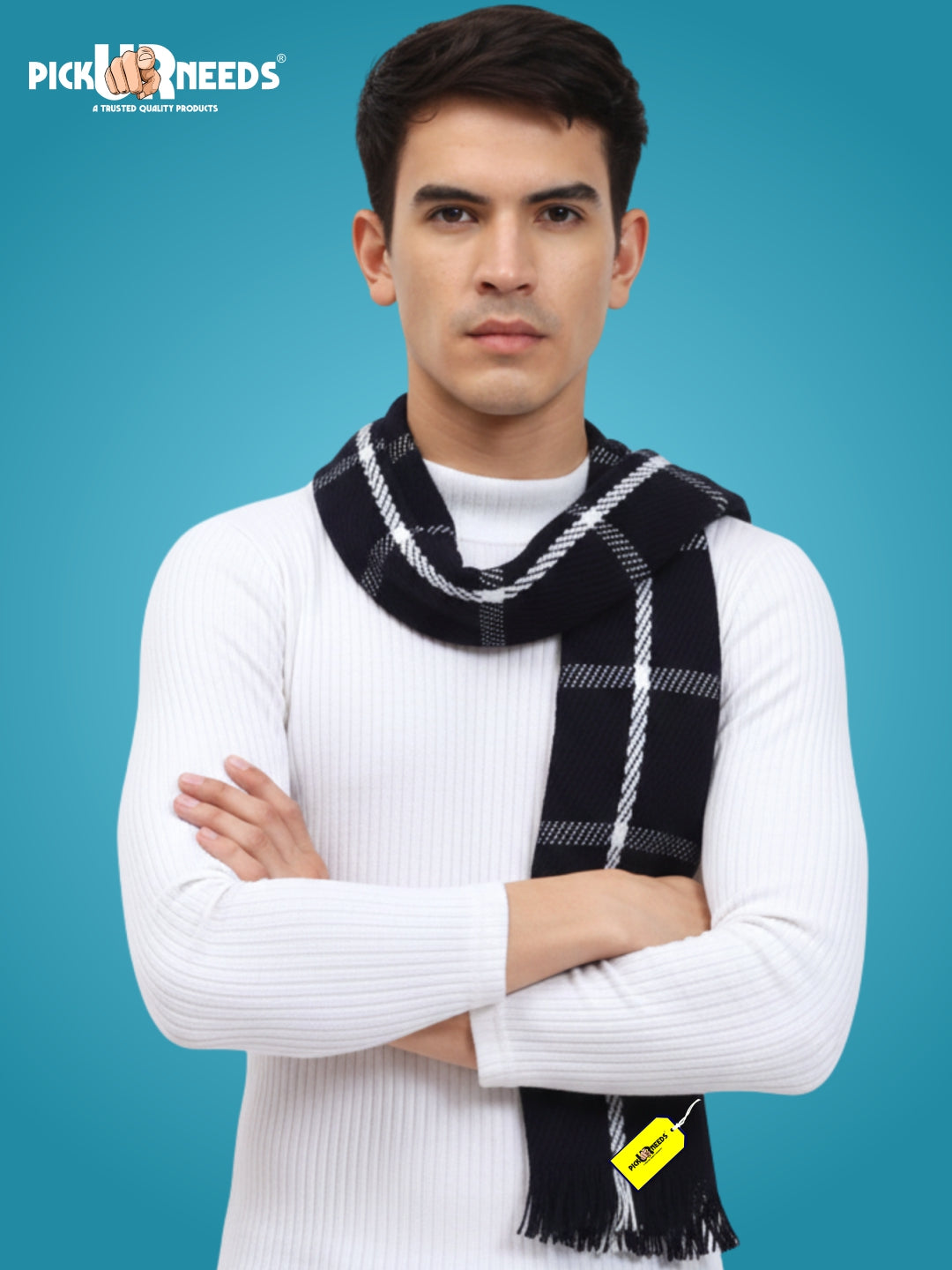 Pick Ur Needs Premium Men's Warm And Stylish Woolen Muffler With Multicolour Stripes And Stylish Tussles Ends