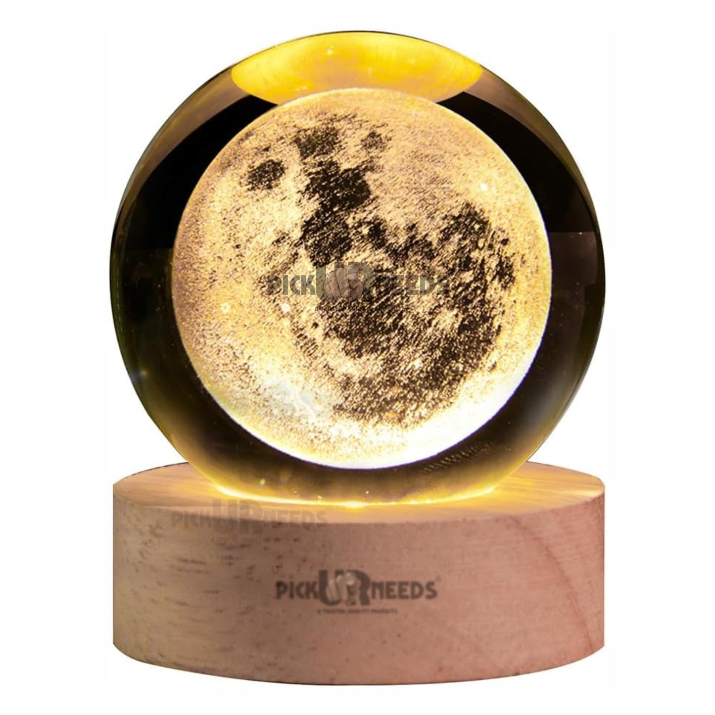 Pick Ur Needs 3D Galaxy Laxmi Ganesh Crystal Ball Night Light– Beech Wood Base– Decor for Home Night Lamp  (9.5 cm, Gold)