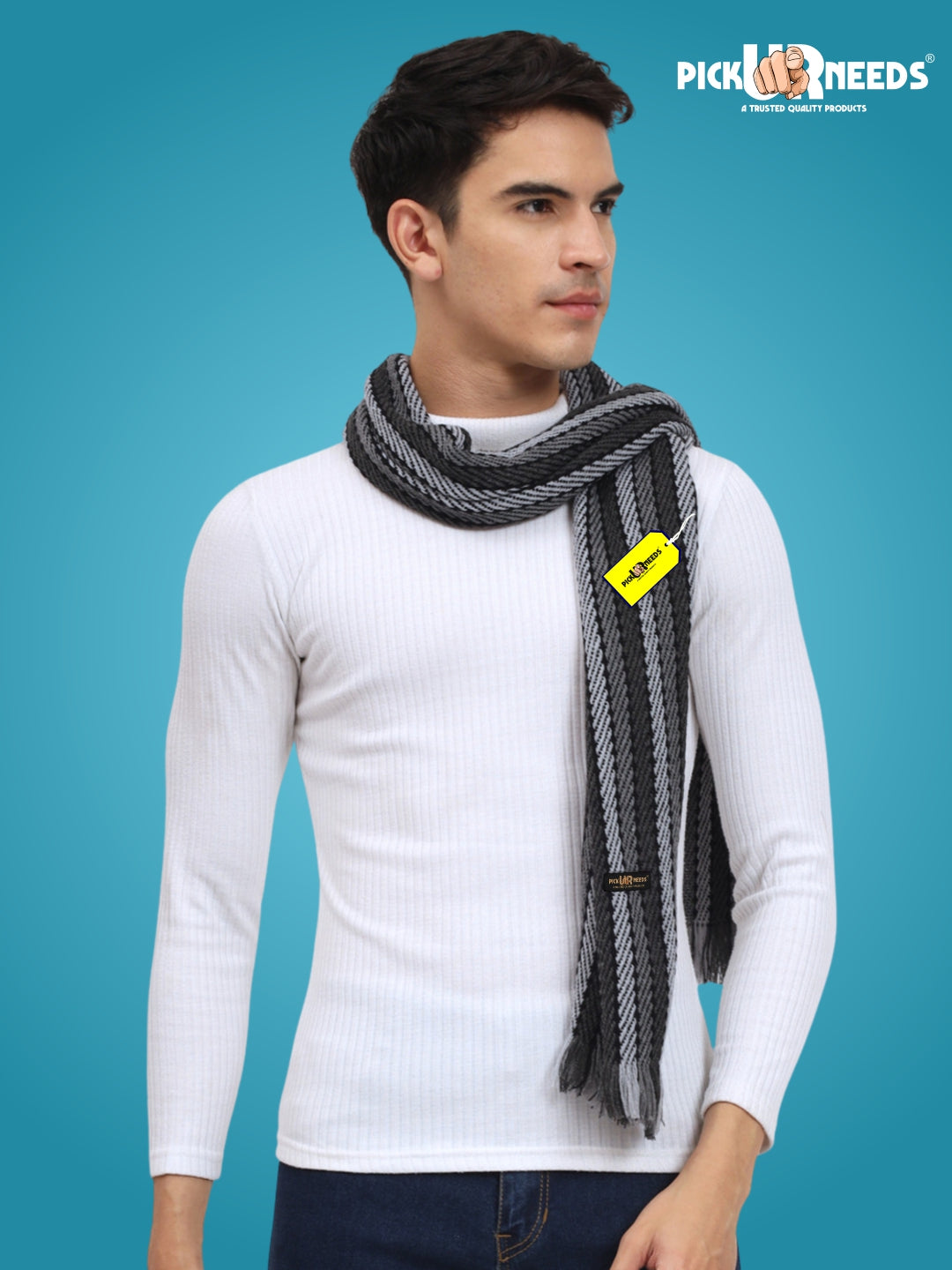 Pick Ur Needs Premium Men's Warm And Stylish Woolen Muffler With Multicolour Stripes And Stylish Tussles Ends