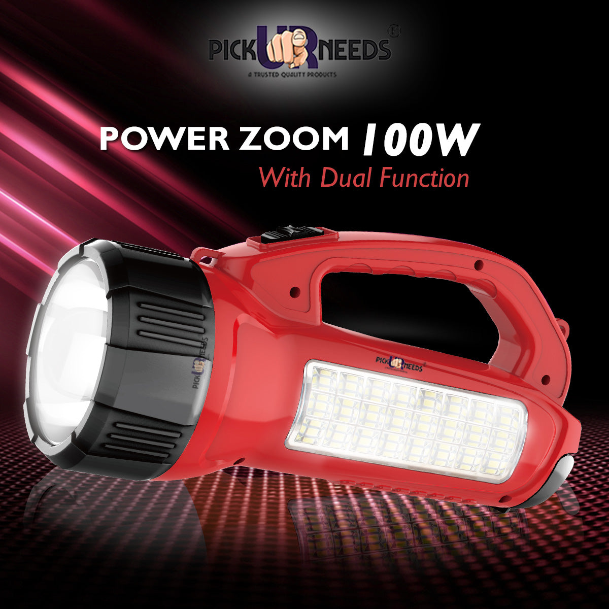 Pick Ur Needs Long Range LED Emergency 100W+24 SMD Rechargeable Search Torch Light