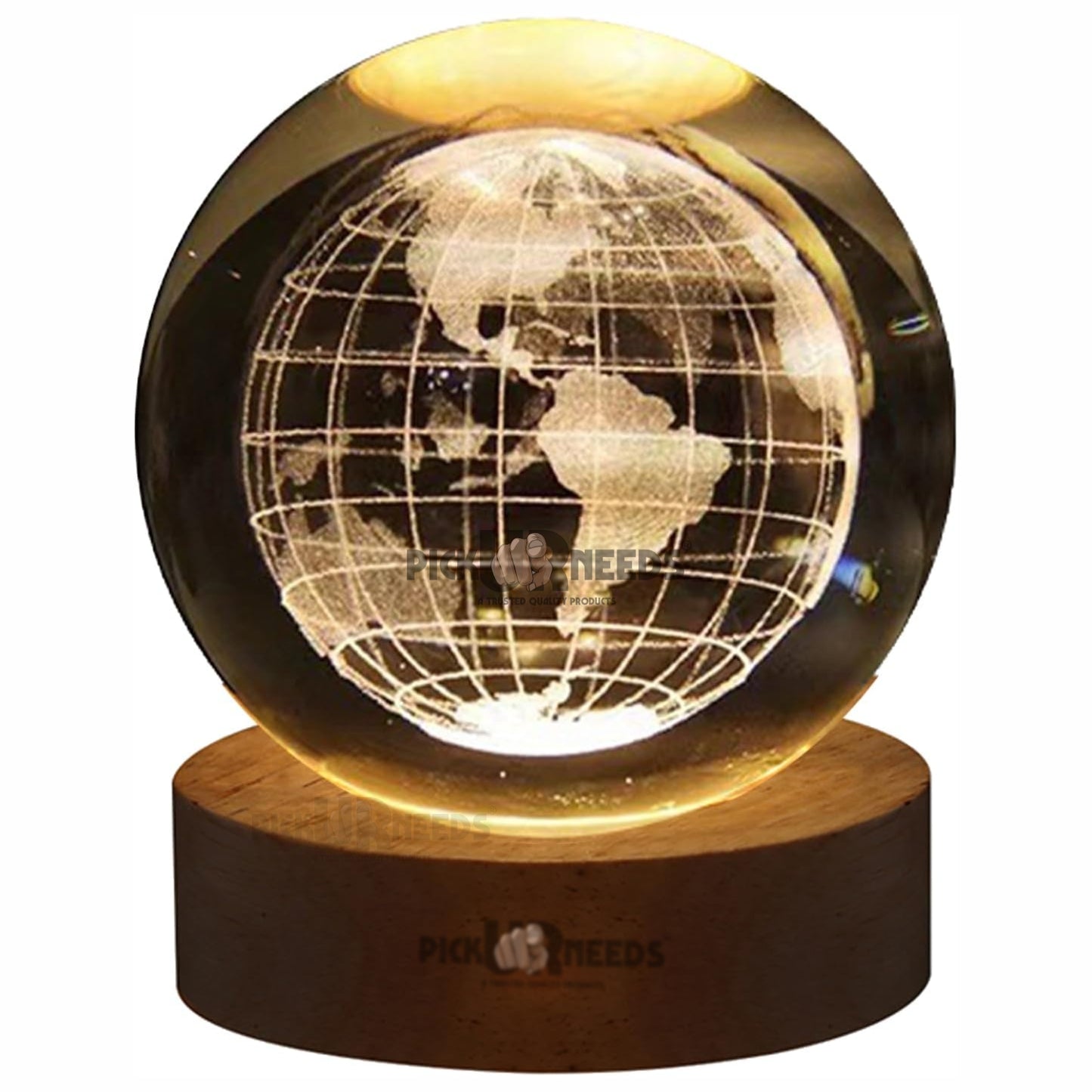 Pick Ur Needs 3D Galaxy Laxmi Ganesh Crystal Ball Night Light– Beech Wood Base– Decor for Home Night Lamp  (9.5 cm, Gold)