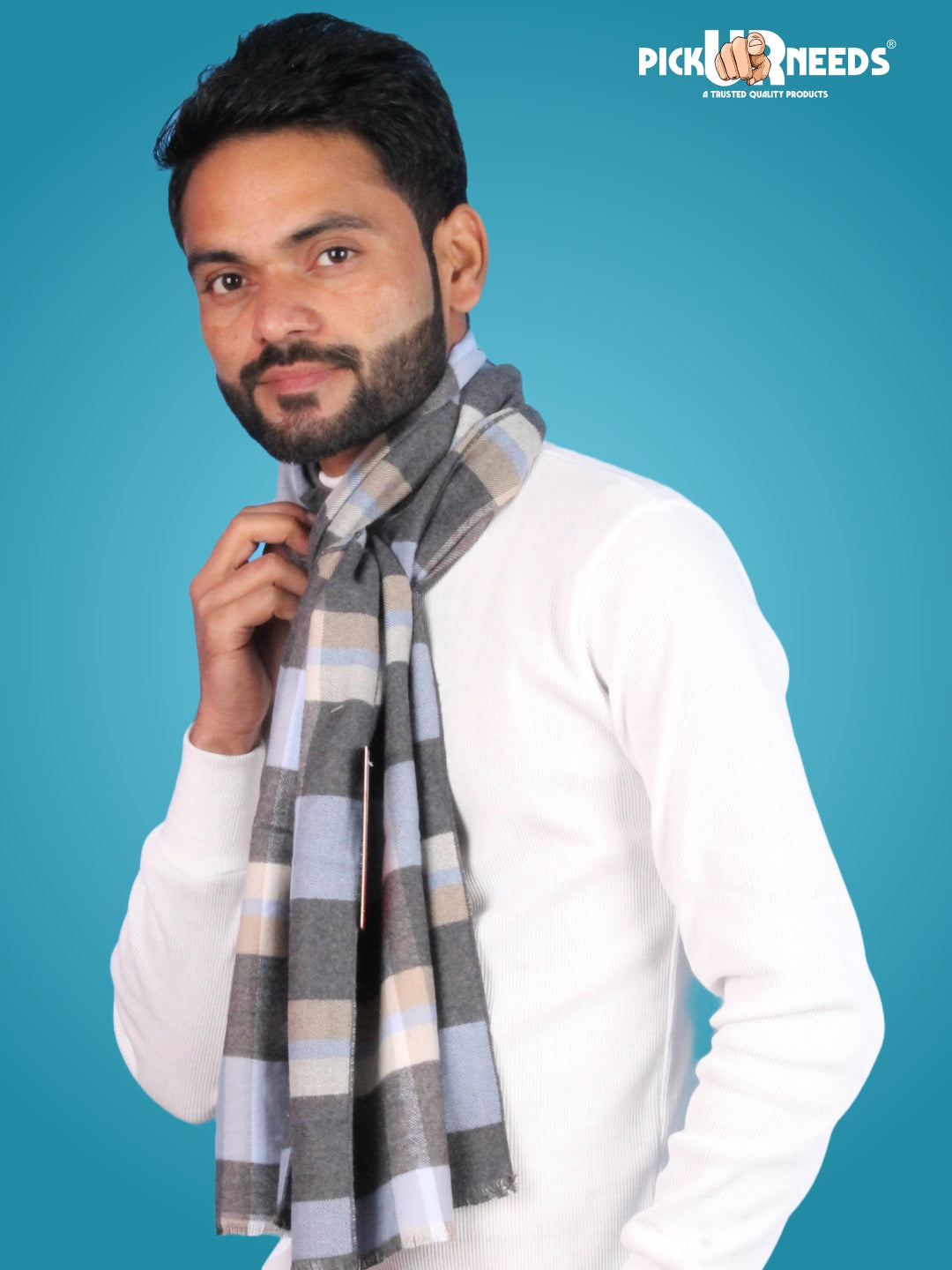 Pick Ur Needs Premium Winter Muffler for Men Soft Wool-Blend Checked Scarf Warm, Lightweight & Stylish Muffler for Office, Casual & Outdoor Wear