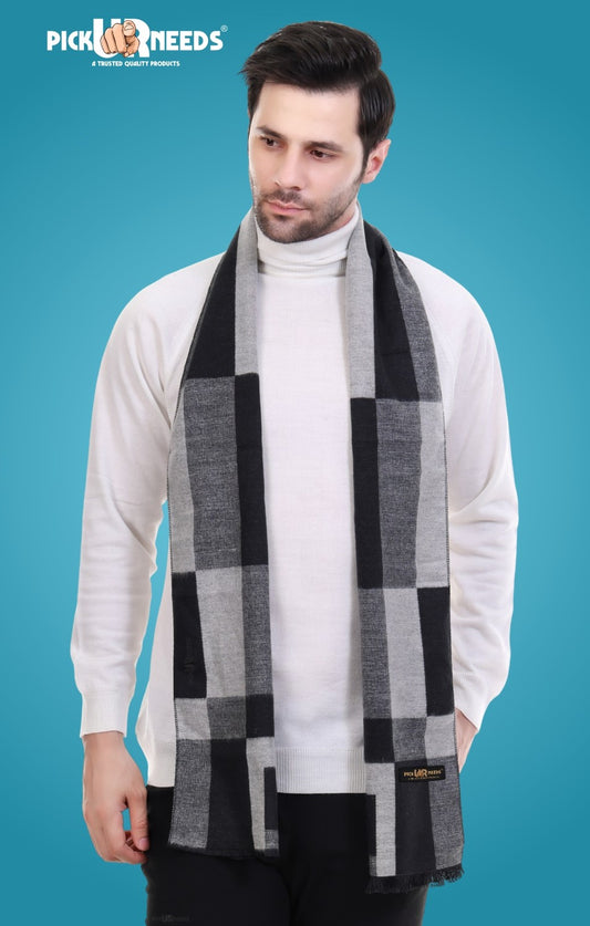 Pick Ur Needs Men's Muffler Check Desgin Premium Woolen Blend Fabric Stylish Look Muffler For Men