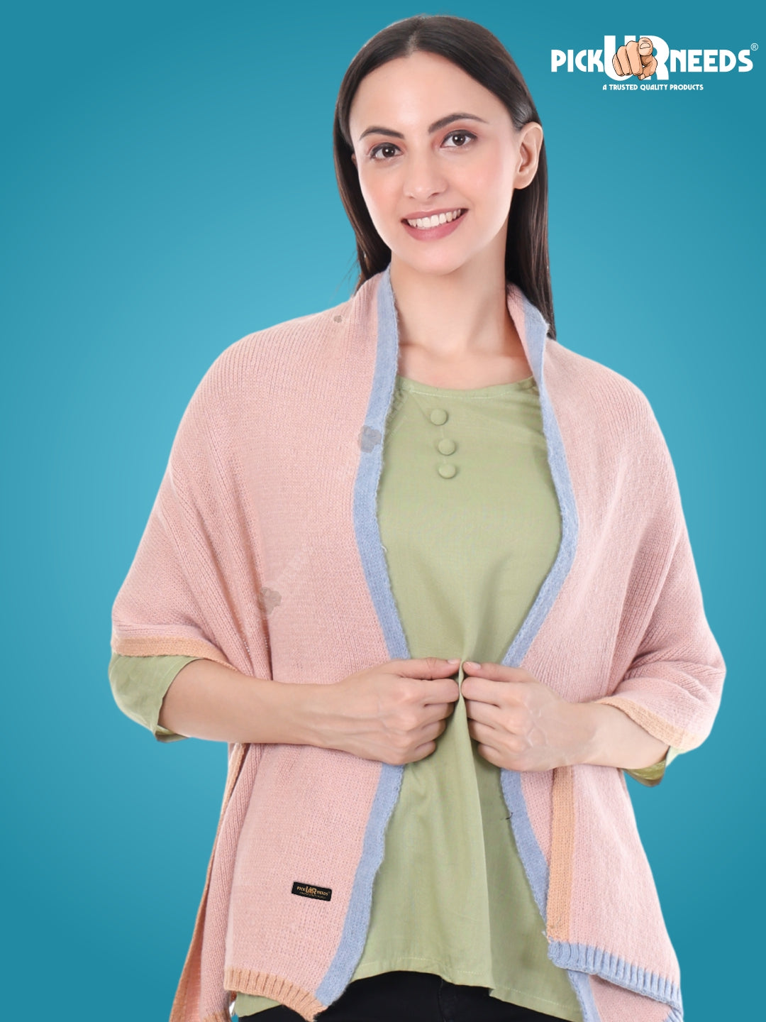 Pick Ur Needs Women's Knit Shawl Wrap with Border Soft, Warm & Lightweight Winter Stole Elegant Tan Bordered Scarf for Girls