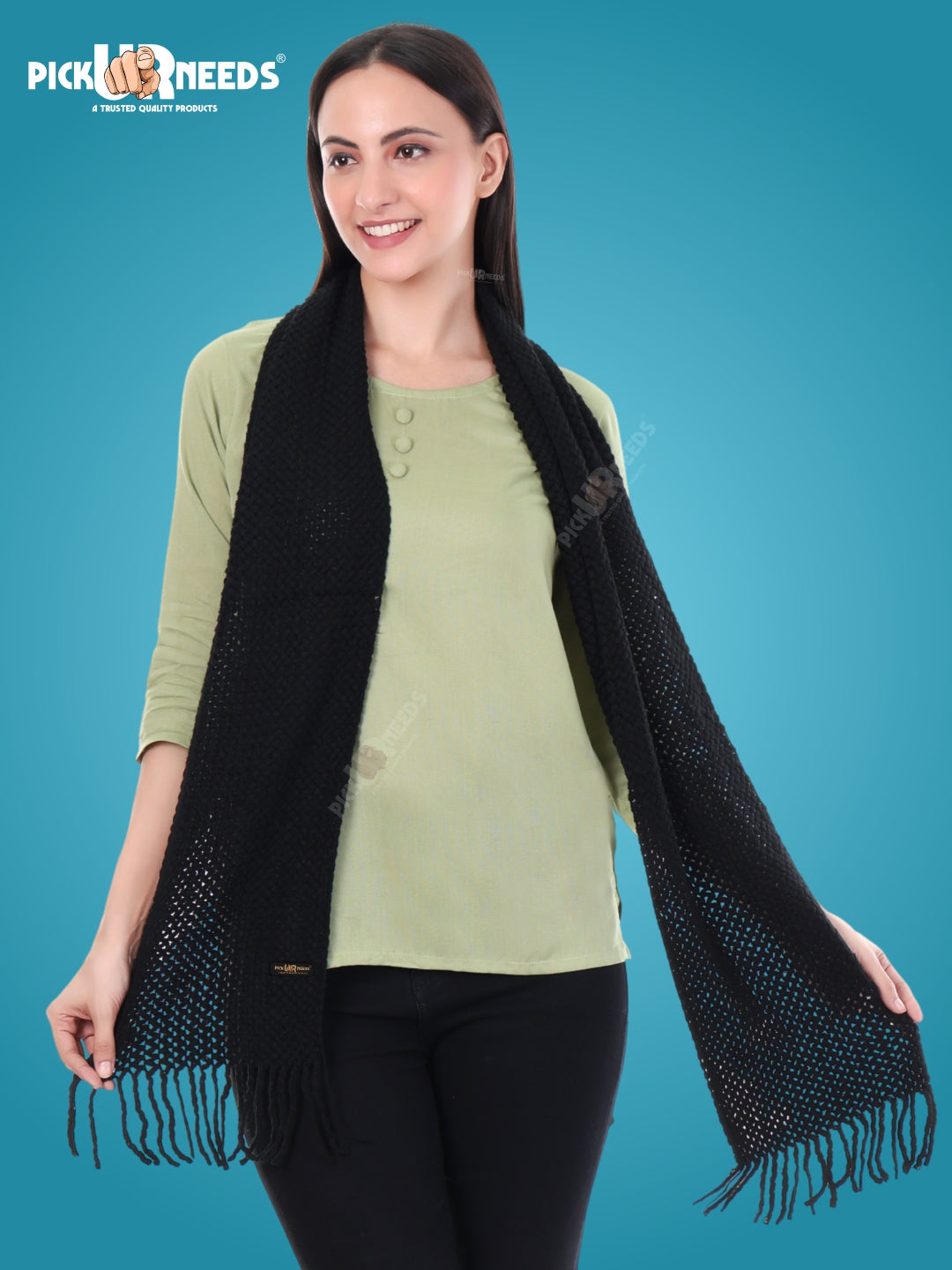 Pick Ur Needs Women's Chunky Knit Scarf  Soft, Warm & Breathable Winter Muffler  Unisex Solid Tan Textured Knit with Fringes