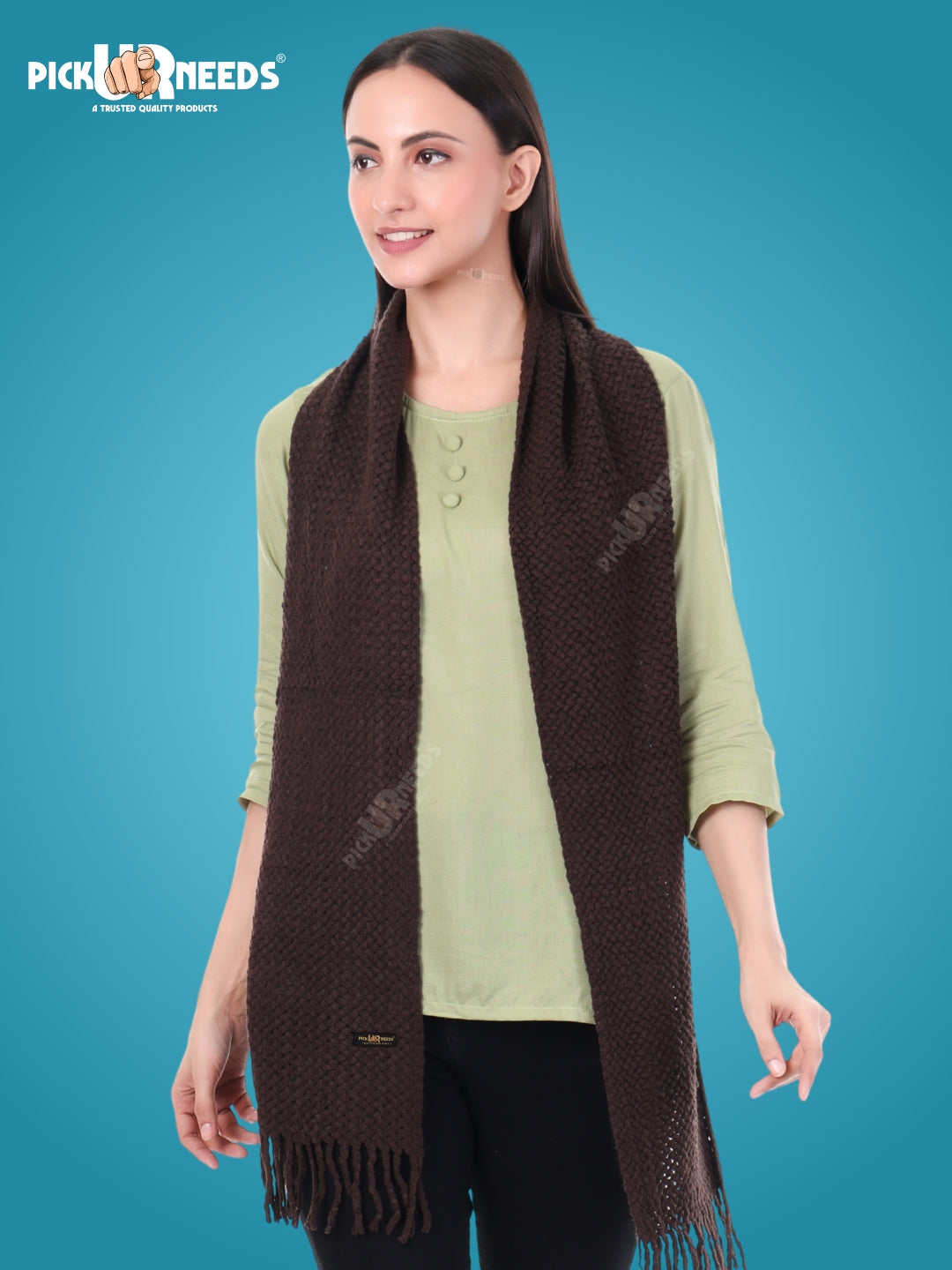 Pick Ur Needs Women's Chunky Knit Scarf  Soft, Warm & Breathable Winter Muffler  Unisex Solid Tan Textured Knit with Fringes