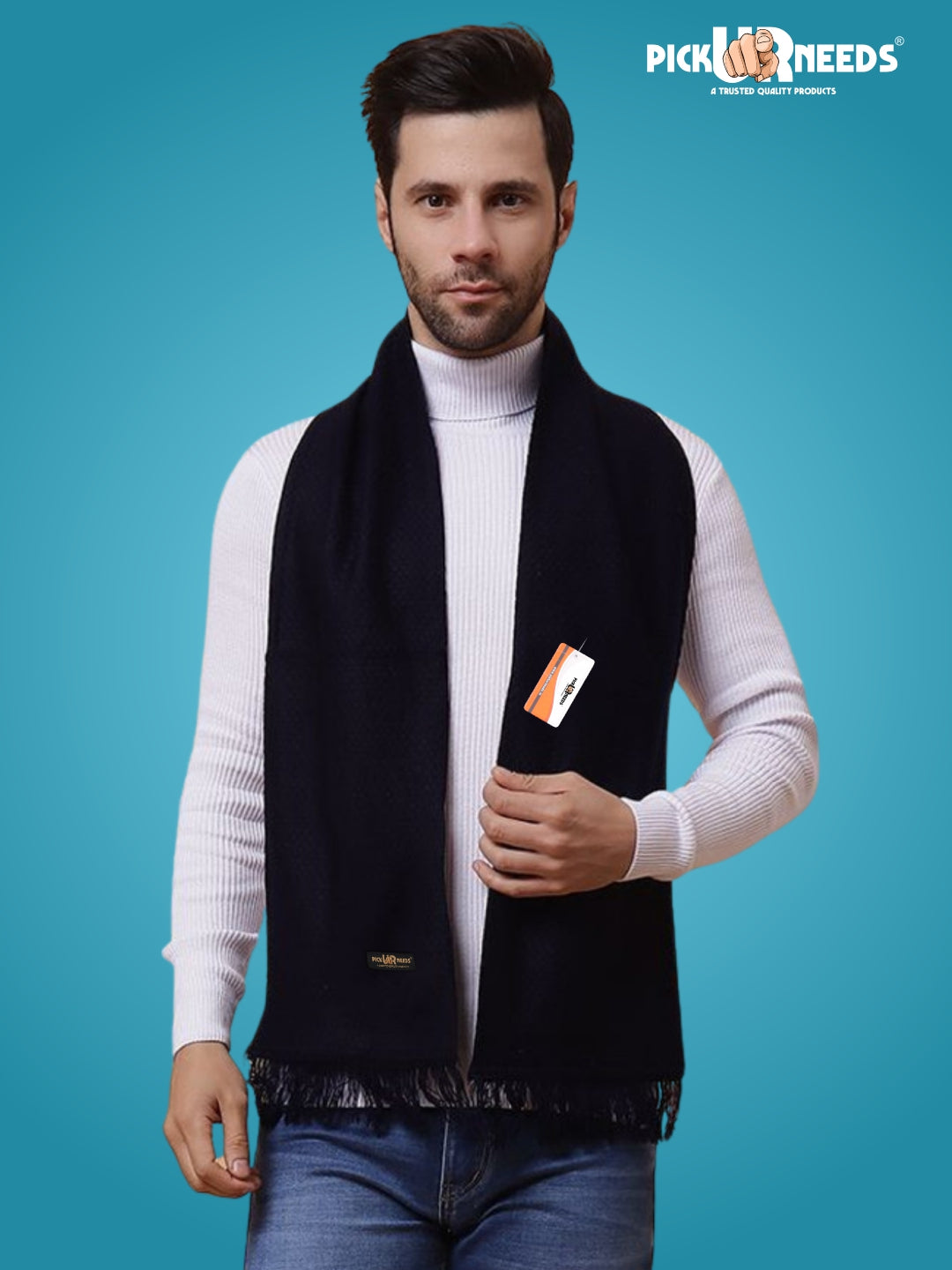 Pick Ur Needs Premium Soft Knitted Winter Muffler for Men Elegant Wool Blend Scarf with Tassel Fringe Stylish Warm Winter Wear for Casual & Formal Outfits