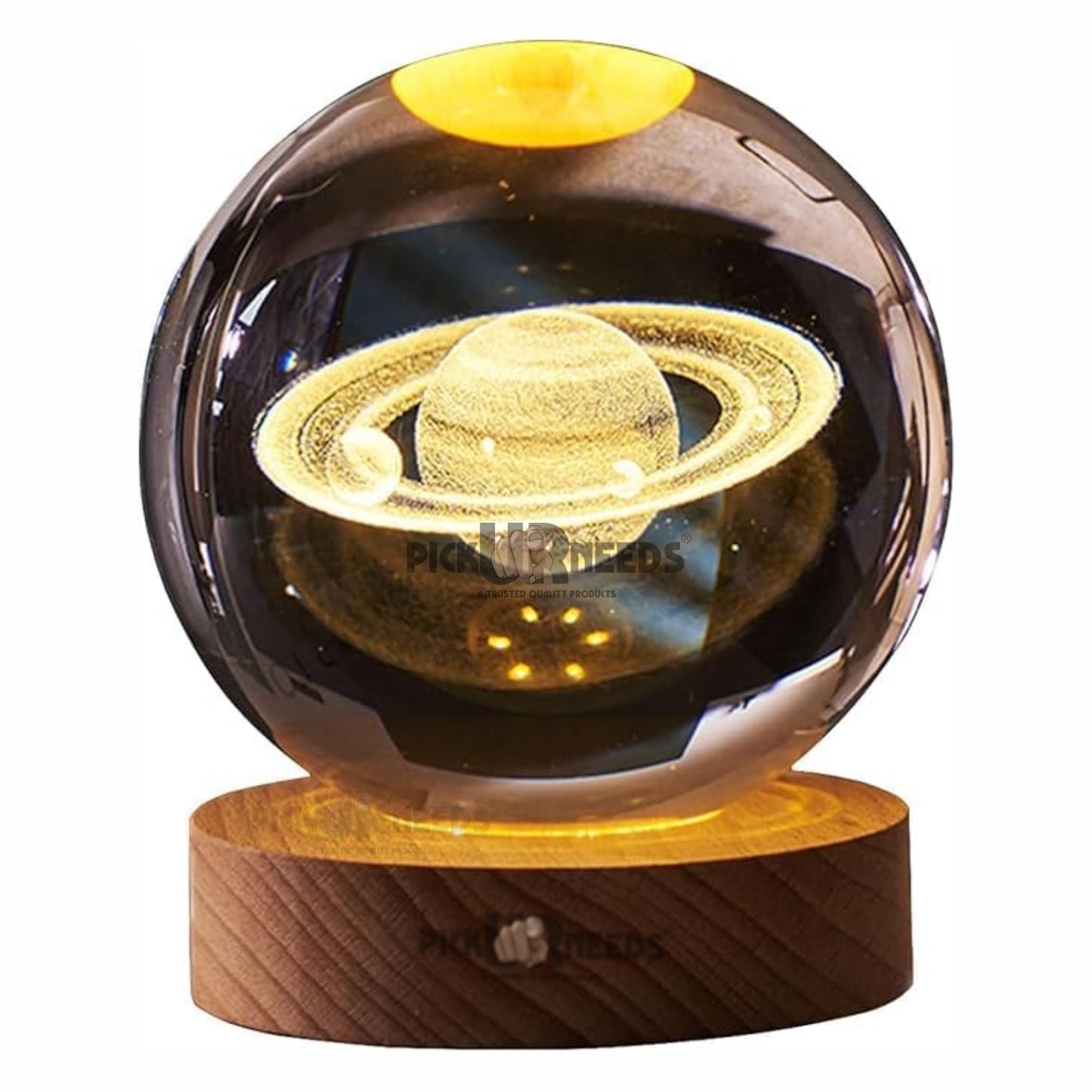 Pick Ur Needs 3D Galaxy Laxmi Ganesh Crystal Ball Night Light– Beech Wood Base– Decor for Home Night Lamp  (9.5 cm, Gold)