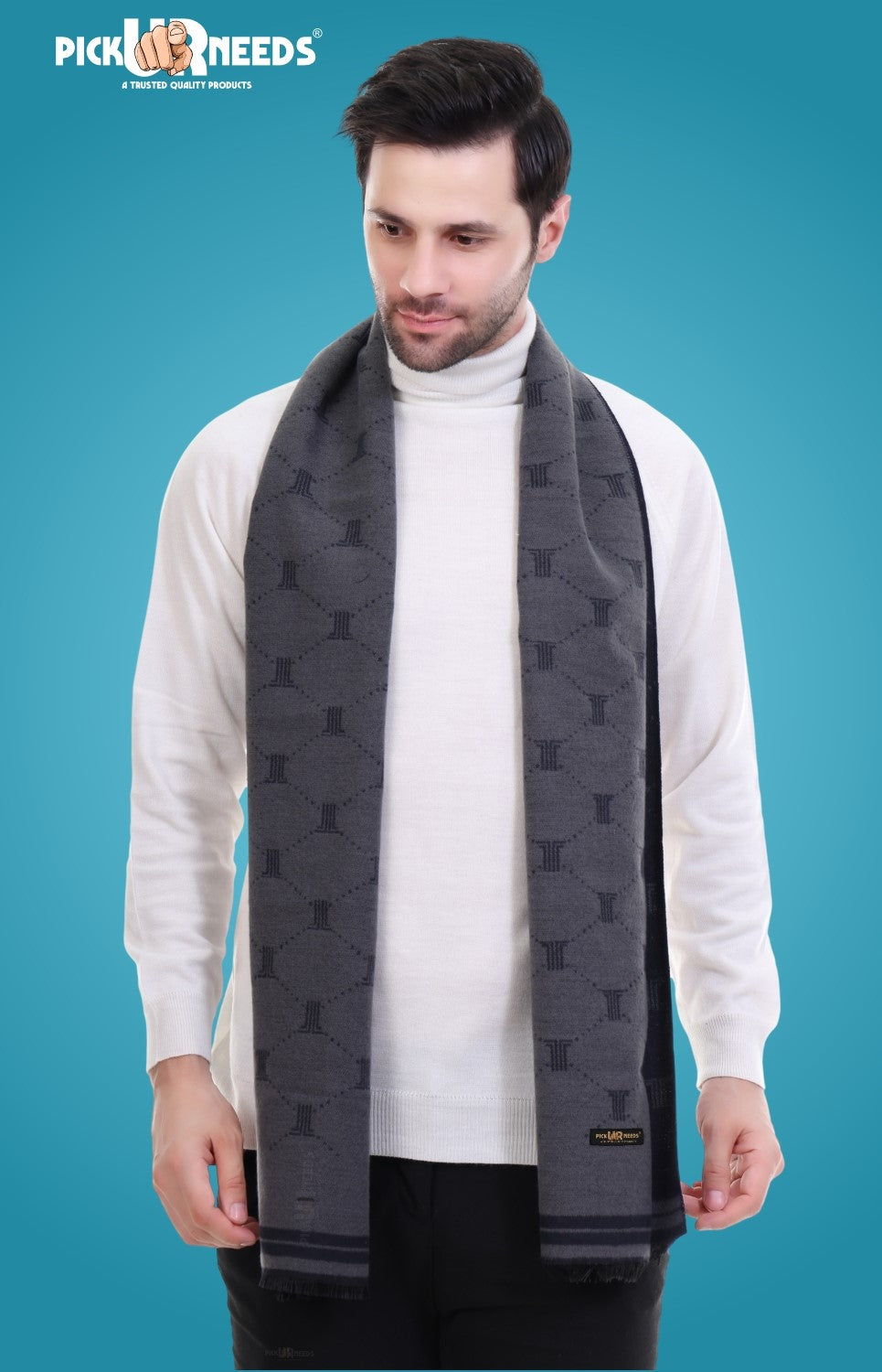 Pick Ur Needs Men's Muffler Check Desgin Premium Woolen Blend Fabric Stylish Look Muffler For Men
