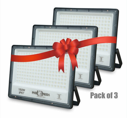 Pick Ur Needs 150W Lens Flood Light With Extension Bracket 180 Bright SMD LED IP67 Waterproof 0 hrs Flood Lamp Emergency Light  (White) Pack of 3