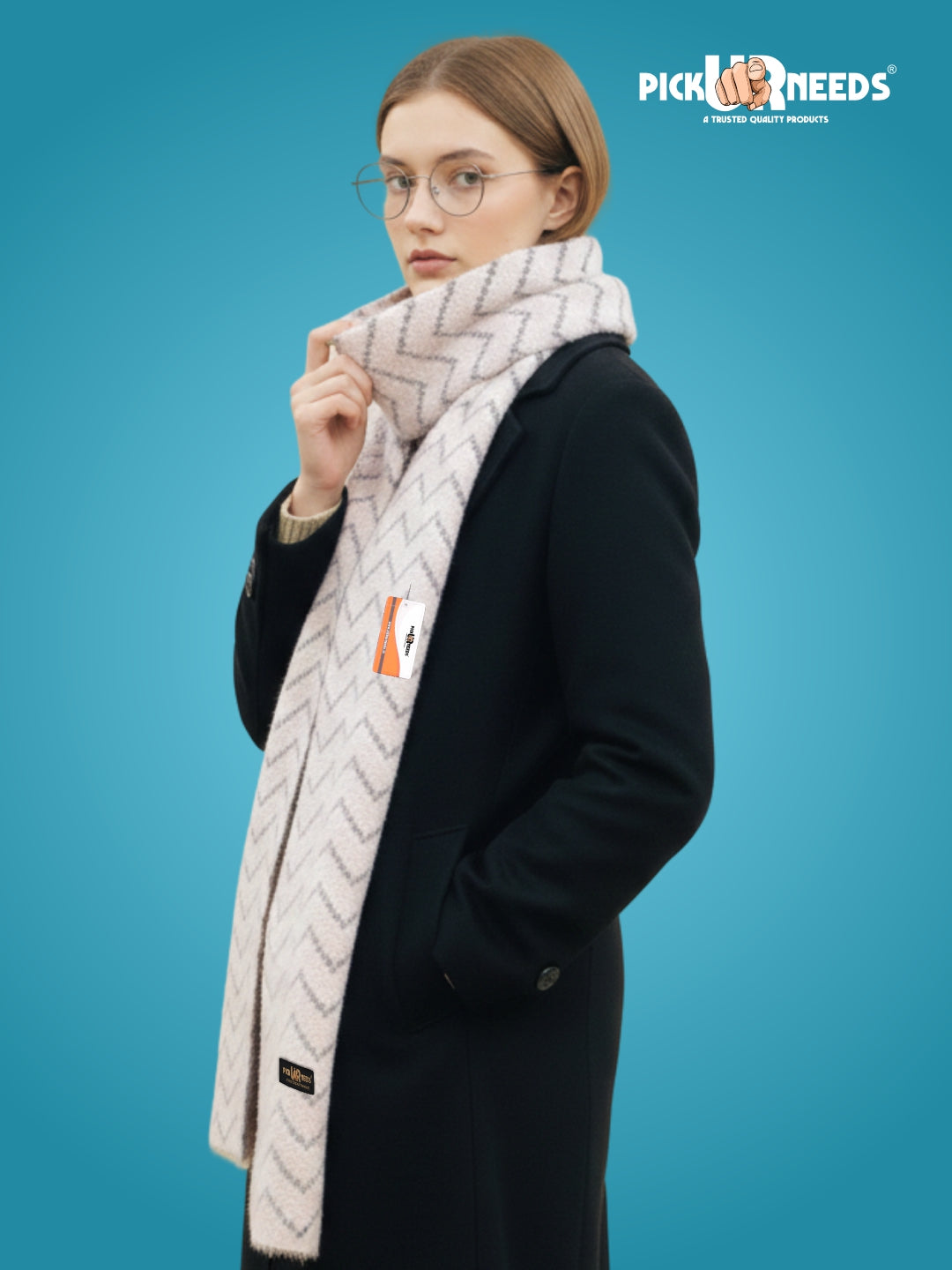 Pick Ur Needs Premium Woolen Winter Muffler with Gold Zigzag Pattern | Soft, Warm & Stylish Scarf for Women