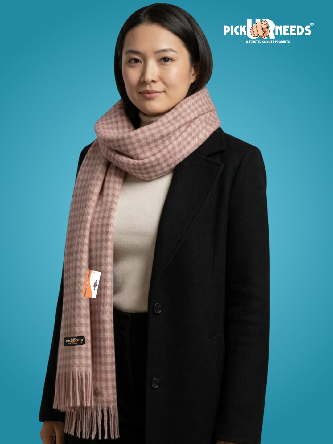Pick Ur Needs Cashmere Premium Checkered Scarf for Women Soft Winter Muffler with Fringe