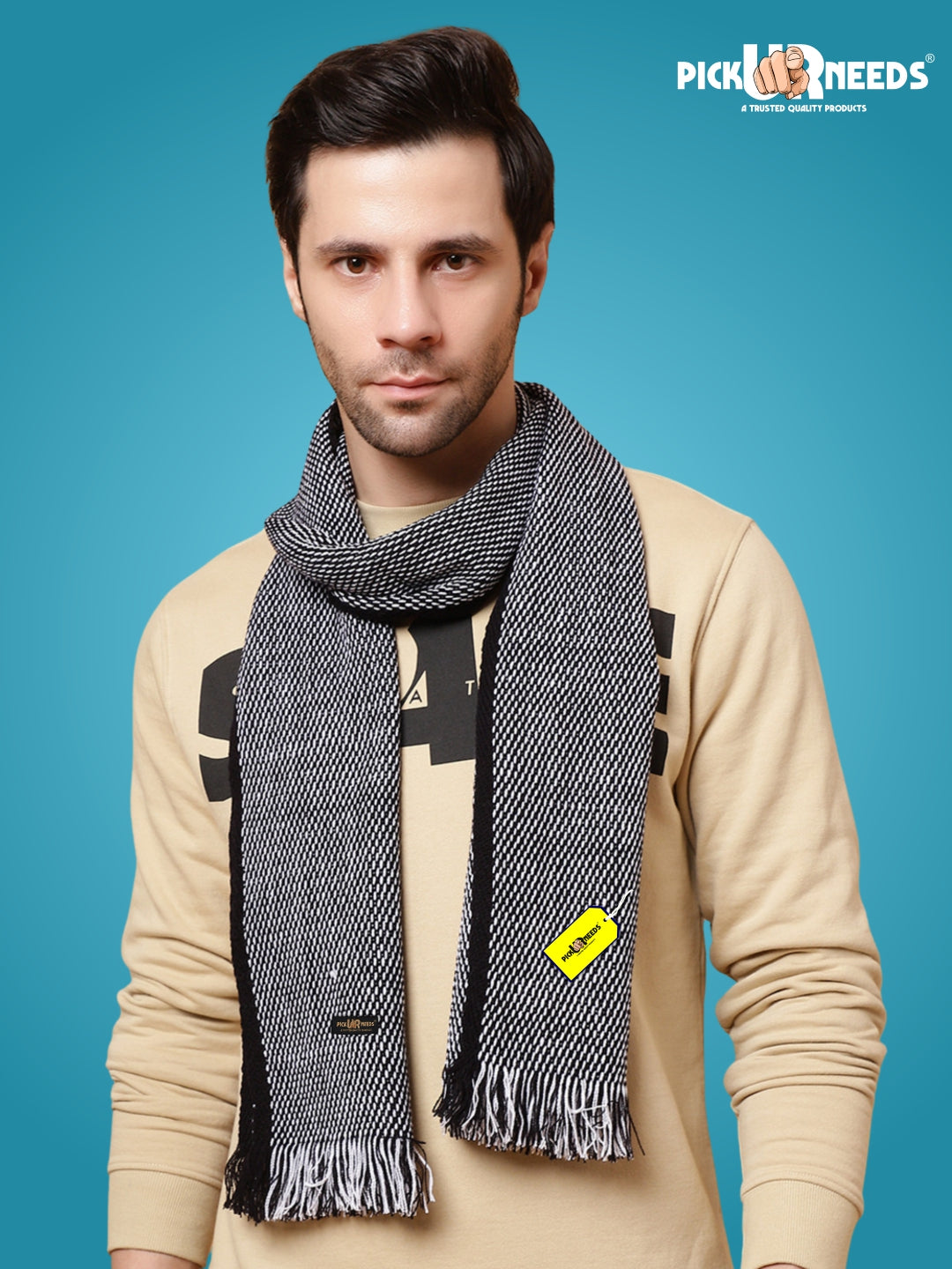 Pick Ur Needs Premium Men's Warm And Stylish Woolen Muffler With Multicolour Stripes And Stylish Tussles Ends
