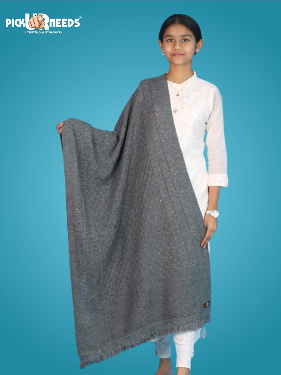 Pick Ur Needs Women’s Premium Knitted Winter Soft Shawl Woolen Warm Stole with Elegant Lace Pattern & Tassels For Girls
