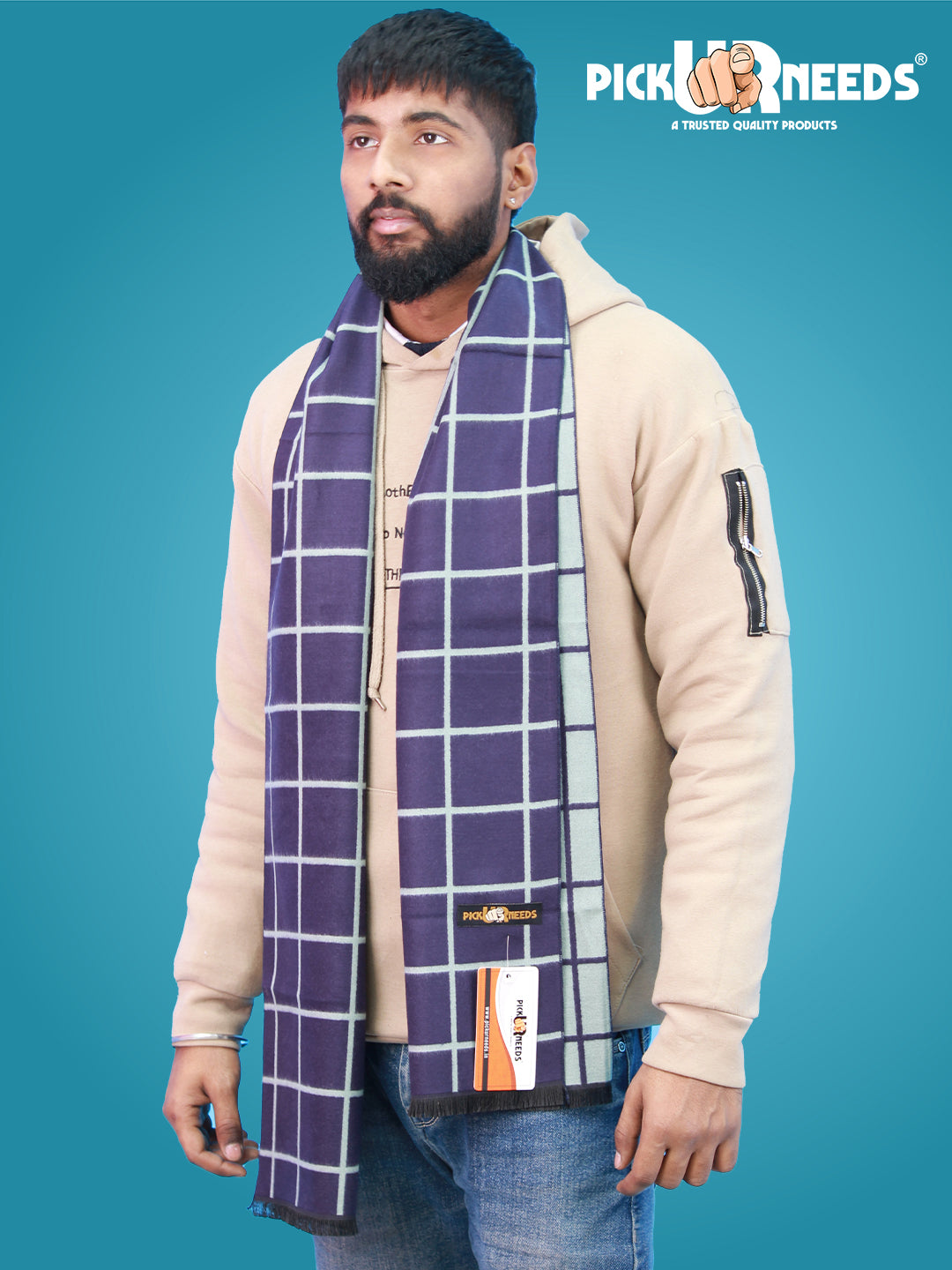 Pick Ur Needs Wool Blend Muffler for Men Soft Winter Scarf with Elegant Checks All-Day Comfort