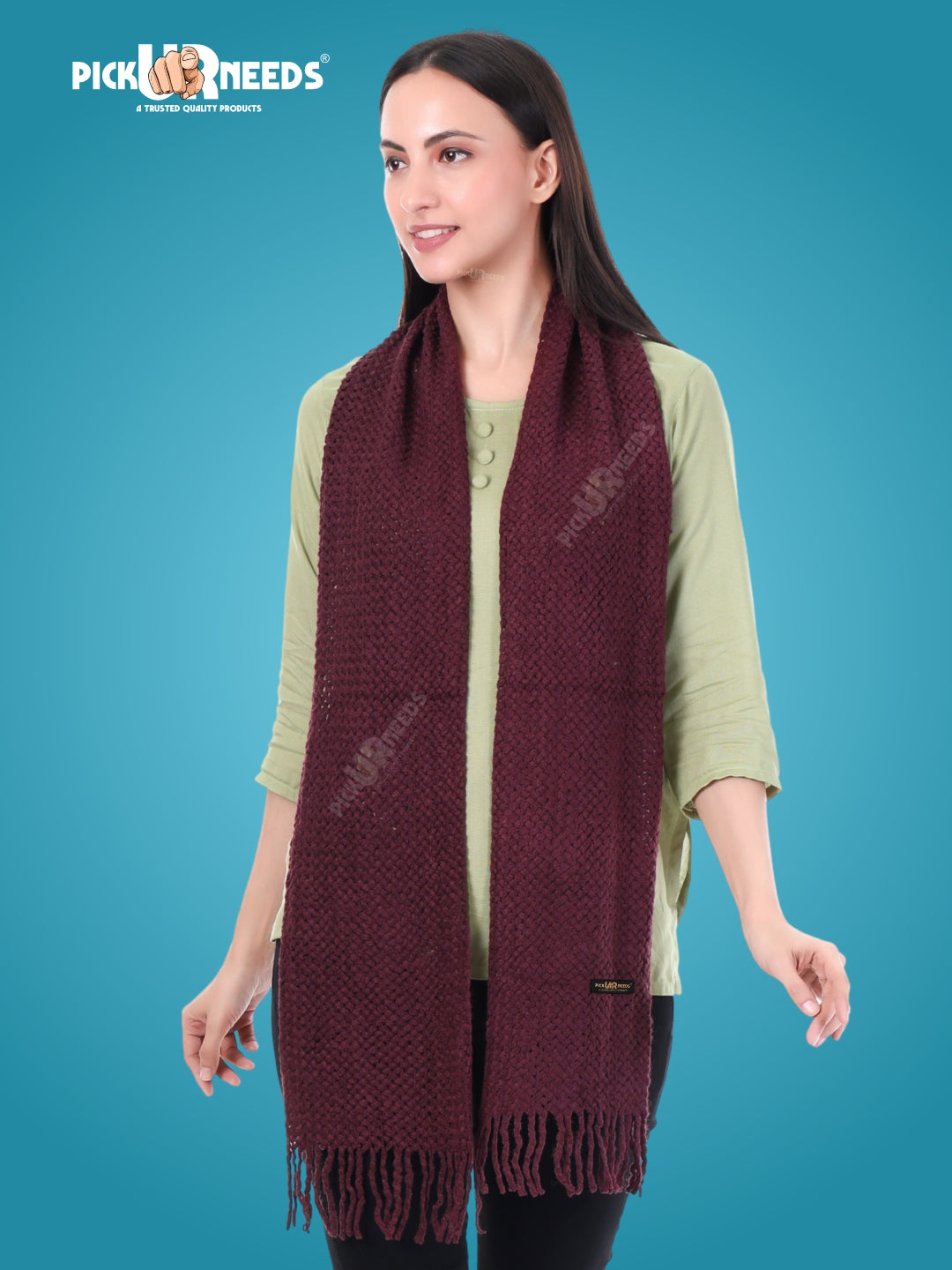 Pick Ur Needs Women's Chunky Knit Scarf  Soft, Warm & Breathable Winter Muffler  Unisex Solid Tan Textured Knit with Fringes