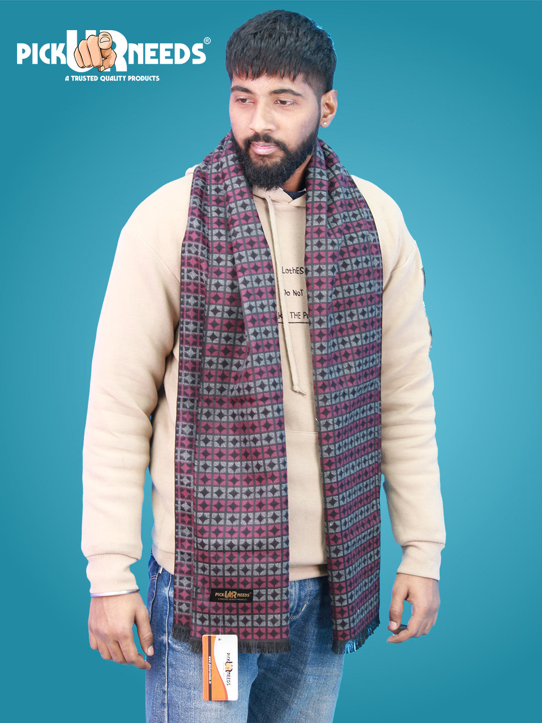 Pick Ur Needs Wool Blend Muffler for Men Soft Winter Scarf with Elegant Checks All-Day Comfort