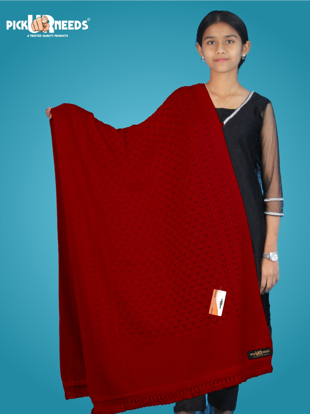 Pick Ur Needs Women’s Premium Knitted Winter Soft Shawl Woolen Warm Stole with Elegant Lace Pattern & Tassels For Girls